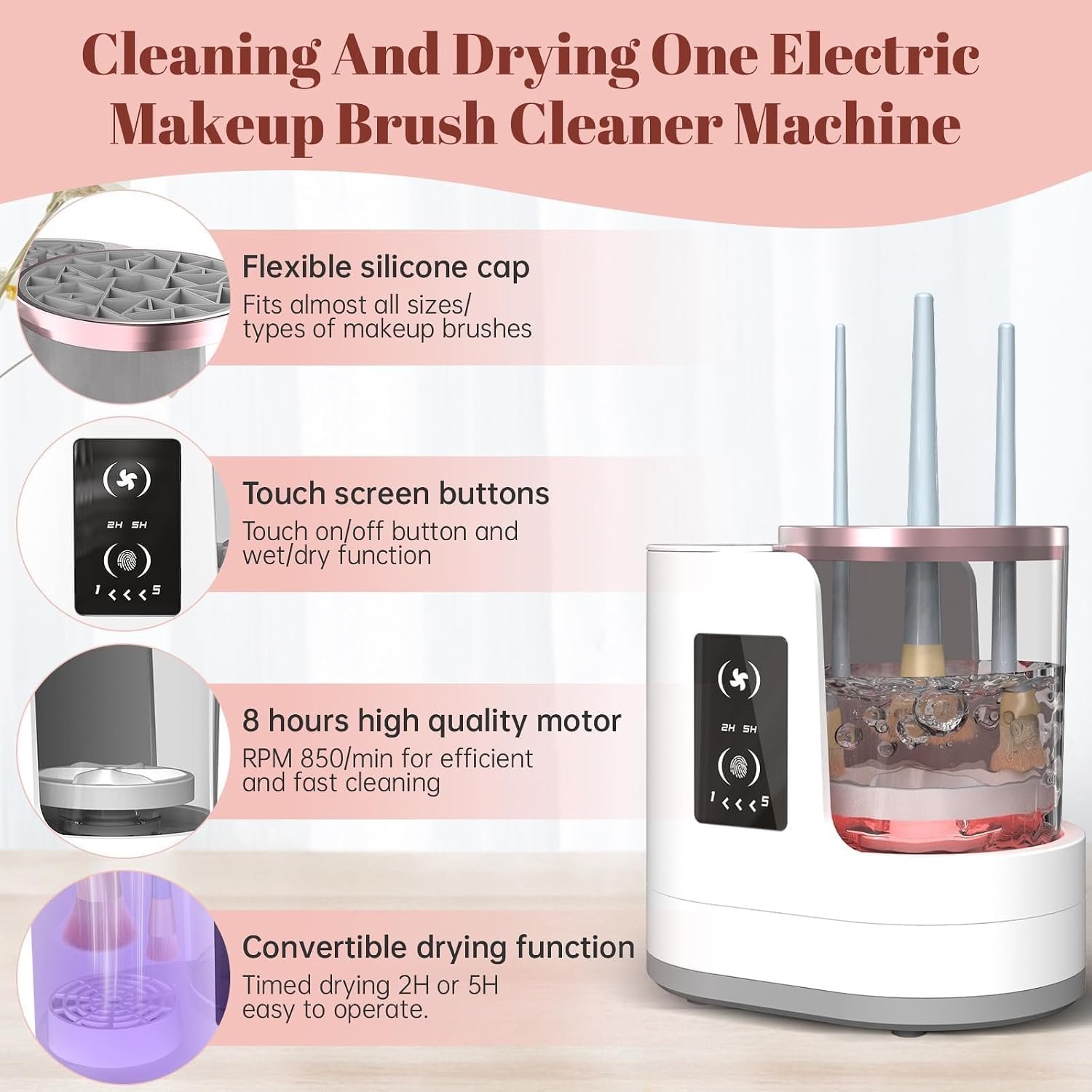 3 IN 1 Electric Makeup Brush Cleaner Machine With Makeup Brush Dryer-Holder-Portable Automatic USB Cosmetic Brushes Cleaner Tool for All Size Beauty Makeup Brush Set,Eyeshadow, Blush Brush - Image 2