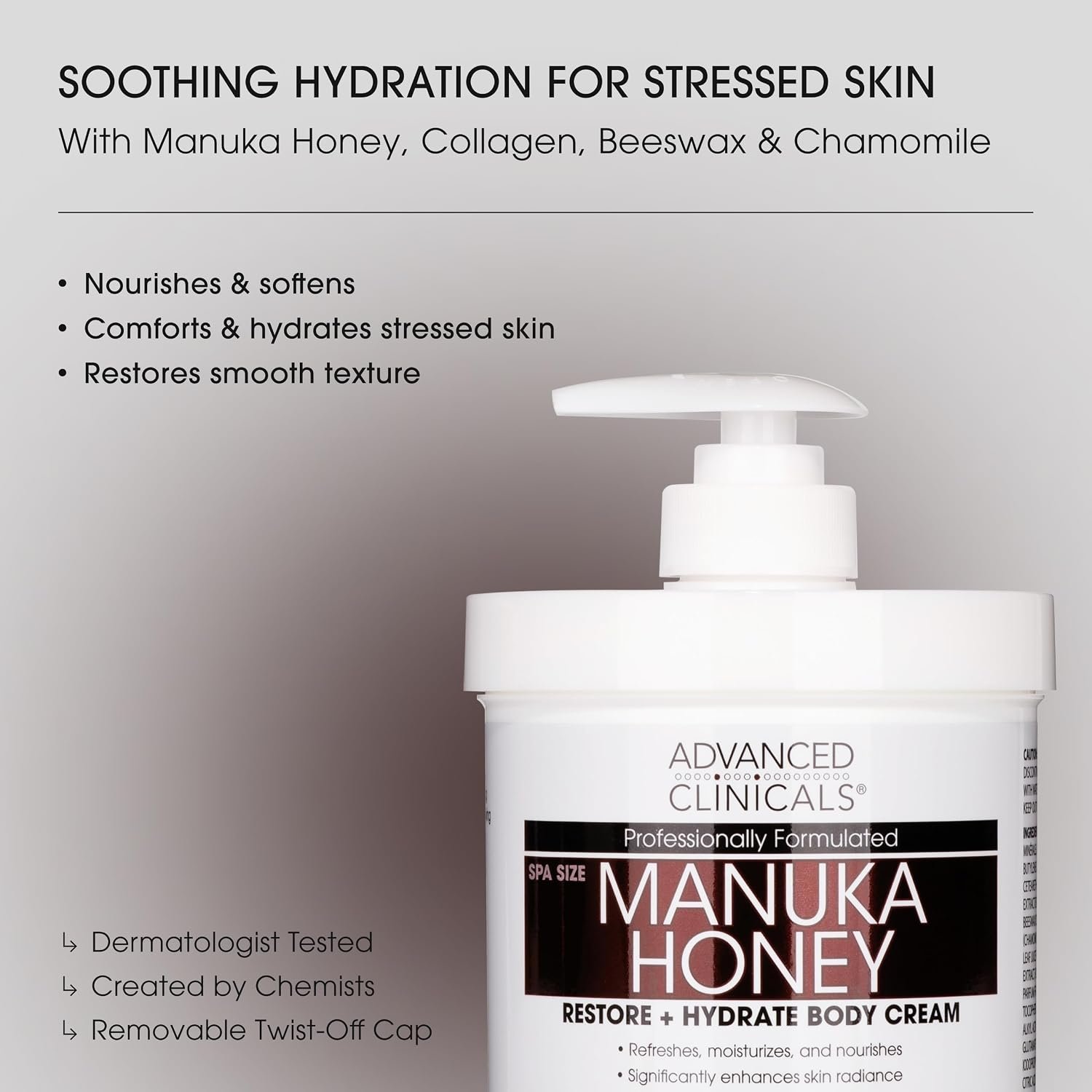 Advanced Clinicals Manuka Honey Body Cream For Women & Men | Body Butter Lotion For Extremely Dry Skin | Collagen Cream | Skincare Moisturizer Hydrating Balm Improves Look Of Aging Skin, 16 Ounce - Image 2