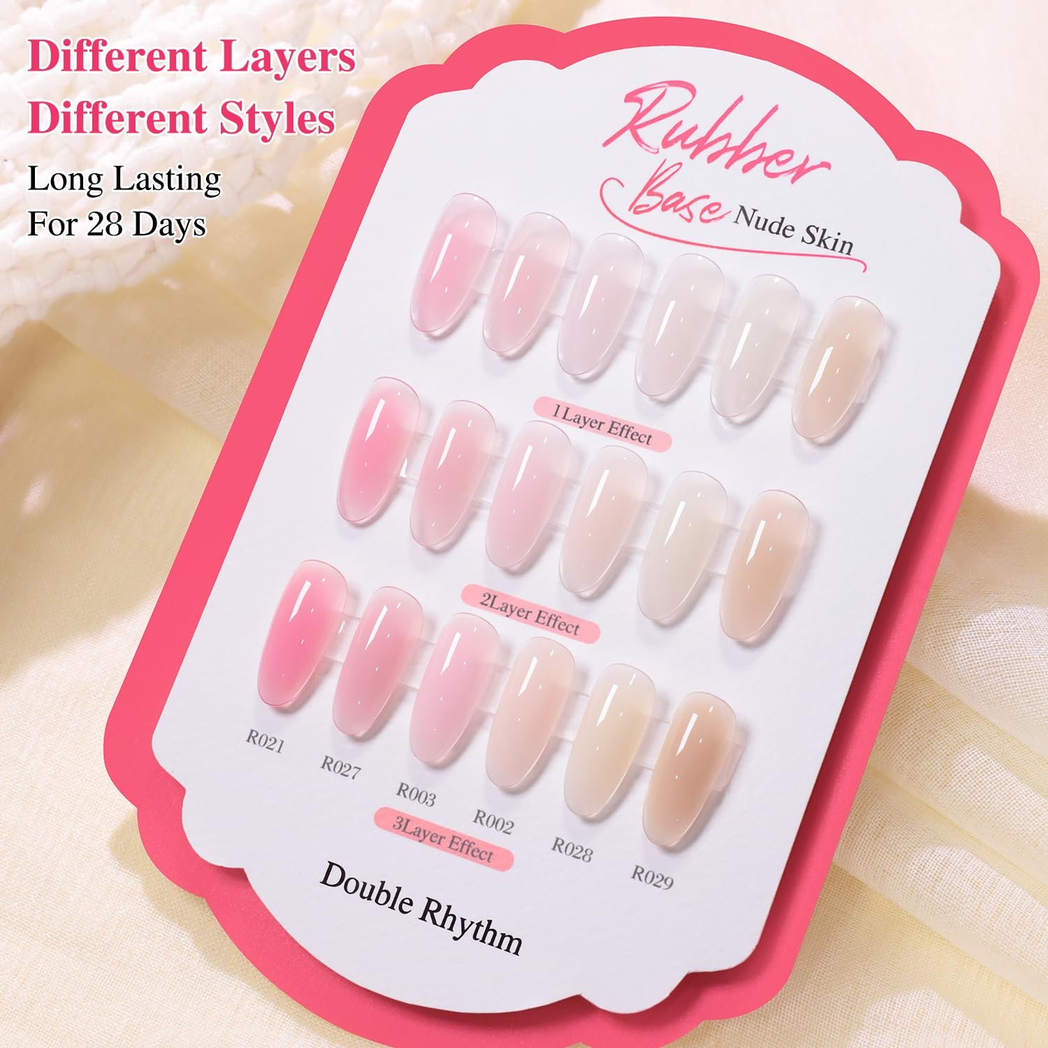 Double Rhythm Rubber Gel Polish Set Nail Strengthener Builder Base Jelly Colors Thickening Extension Hard Nail Gel Kit 6 Pcs 15 ML (Milky Nude Skin Pink -T6-92) - Image 5