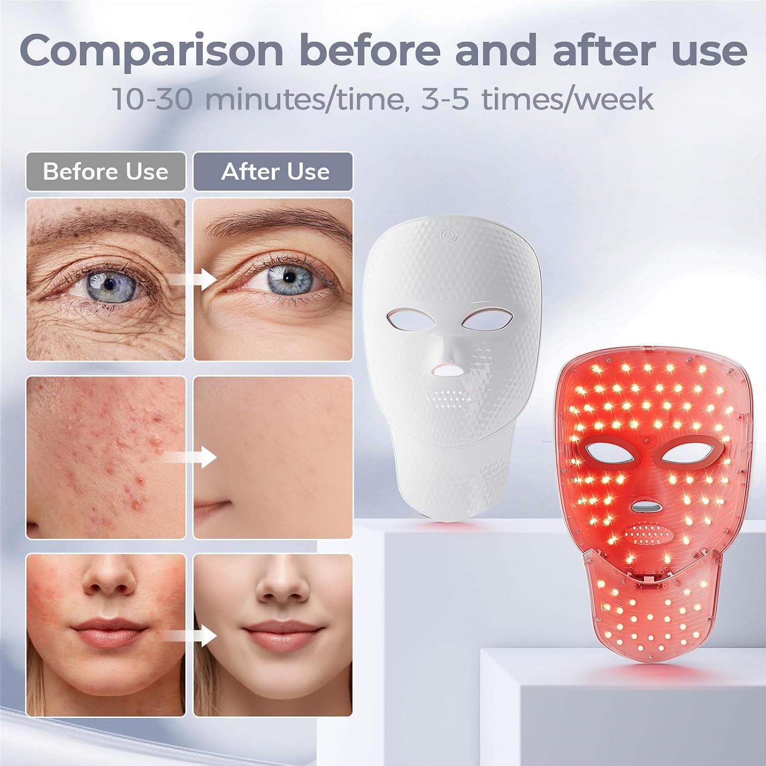 ONLUKY Red Light Therapy for Face, LED Light Therapy Mask for Face & Neck | Red Blue Infrared Light Treatment for Wrinkles & Acne, USB C Rechargeable for Home Use Working Travel Yoga - Image 3