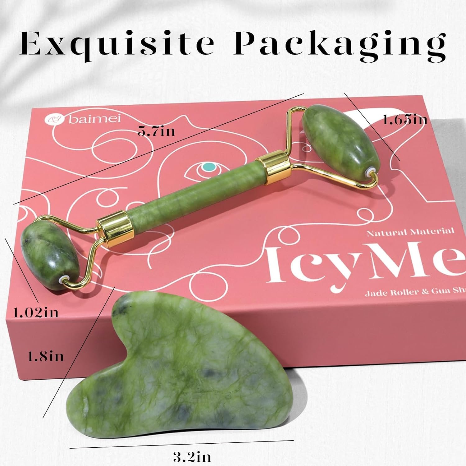 BAIMEI IcyMe Gua Sha & Jade Roller Set for Facial Sculpting and Relaxation | Cooling Face Roller & Guasha Tool for Face Lymphatic Drainage, Depuffing, Jawline Definition, Skin Care Gifts for Women–Green - Image 8