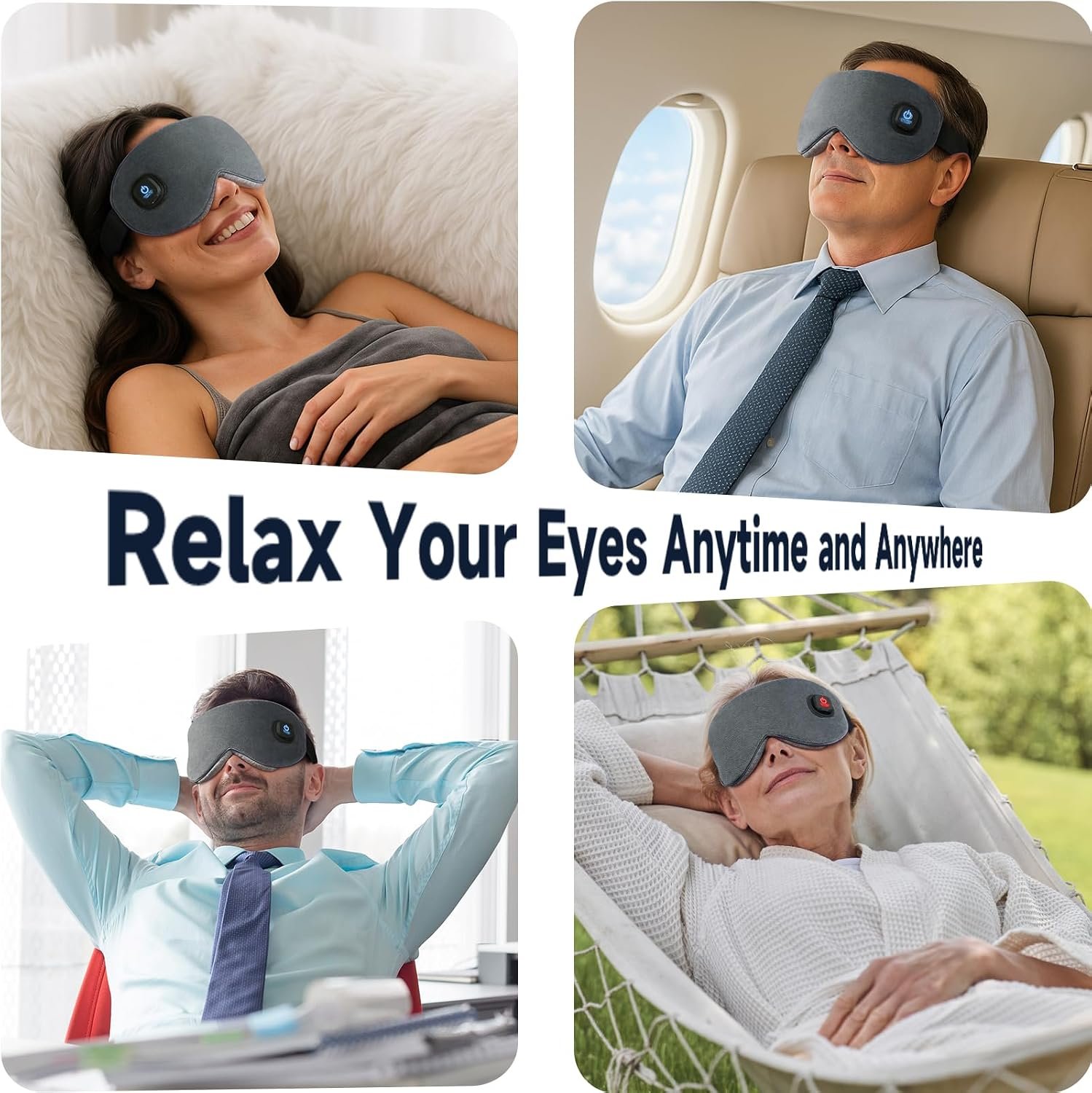 Ezona Heated Eye Mask, Cotton Cordless Warm Eye Compress Mask for Dry Eyes | Dry Eye Mask for Blepharitis & Sinus Migraine, Temperature & Timer Control for Travel, 10W Charger, Washable Cover, Gray - Image 7