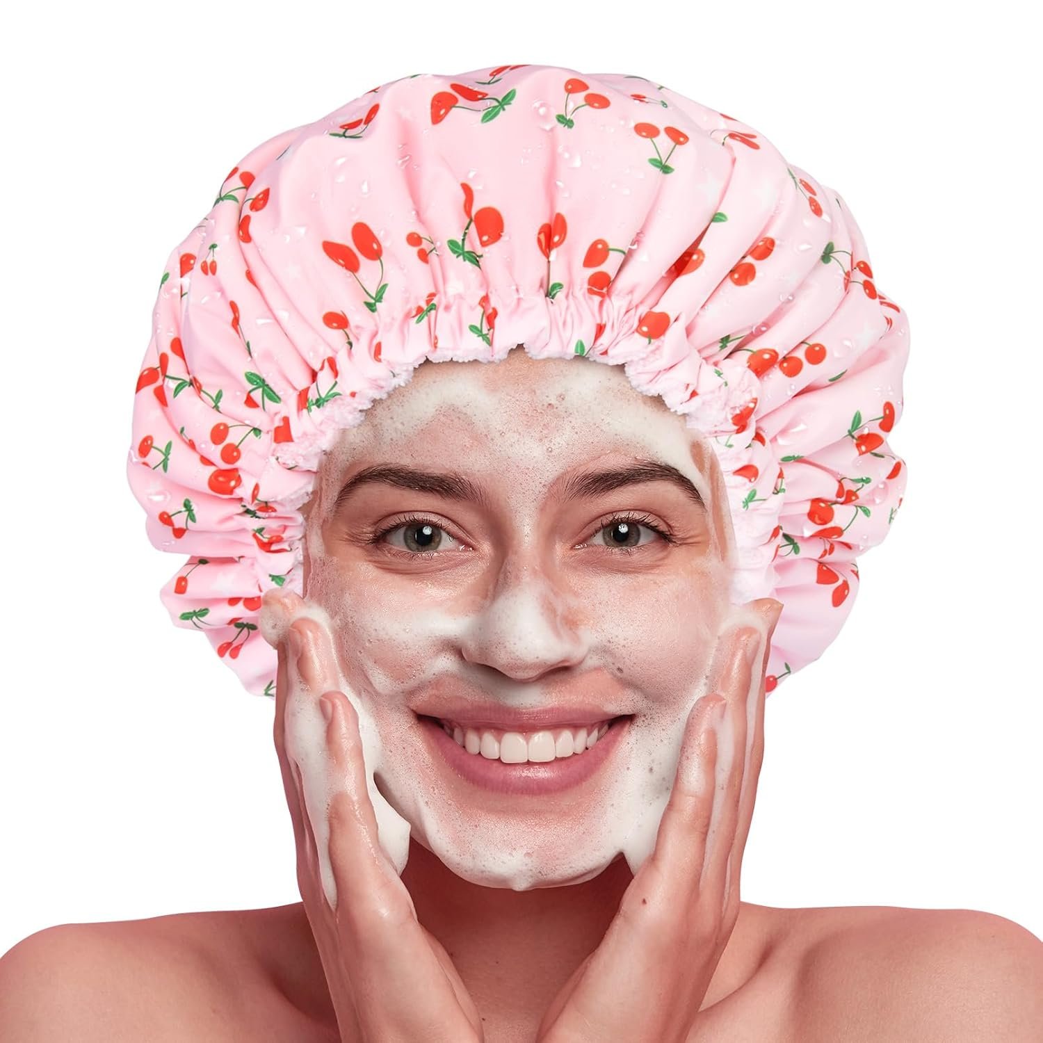 Shower Cap for Women Terry Lined Bath Cap Large Reusable Waterproof Elastic Band Pink Shower Caps for Long Thick Hair Soft Bath Shower Hair Caps - Image 7