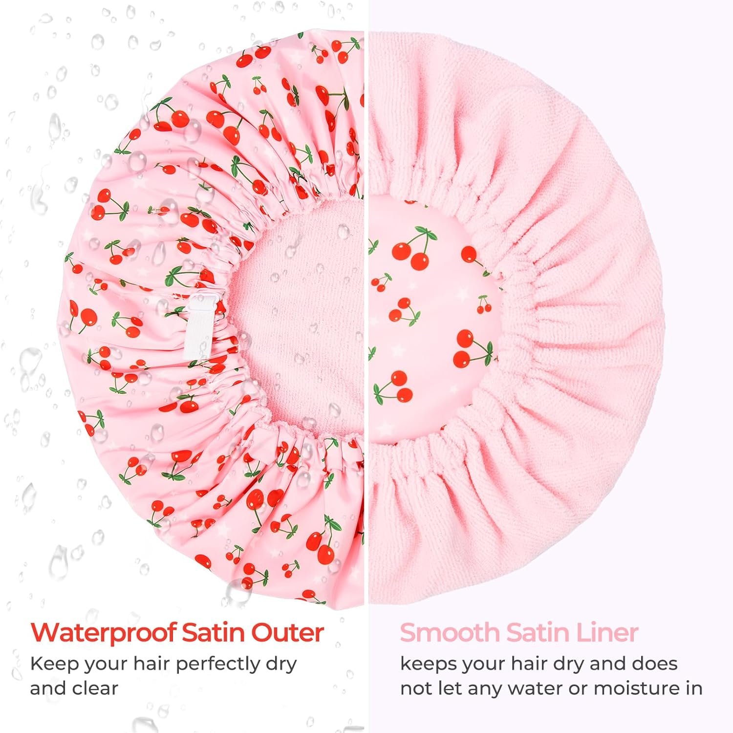 Shower Cap for Women Terry Lined Bath Cap Large Reusable Waterproof Elastic Band Pink Shower Caps for Long Thick Hair Soft Bath Shower Hair Caps - Image 5
