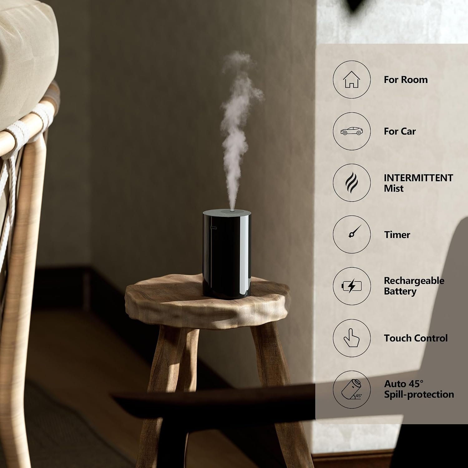 Airversa AN8 Waterless Essential Oil Diffuser Starter Kit, Black | 4 x 10mL Hotel Scent Fragrance Oi, Up to 600 sq ft, Battery Operated, Portable for Home Car Office, AN8Kit-4x10-01 - Image 2