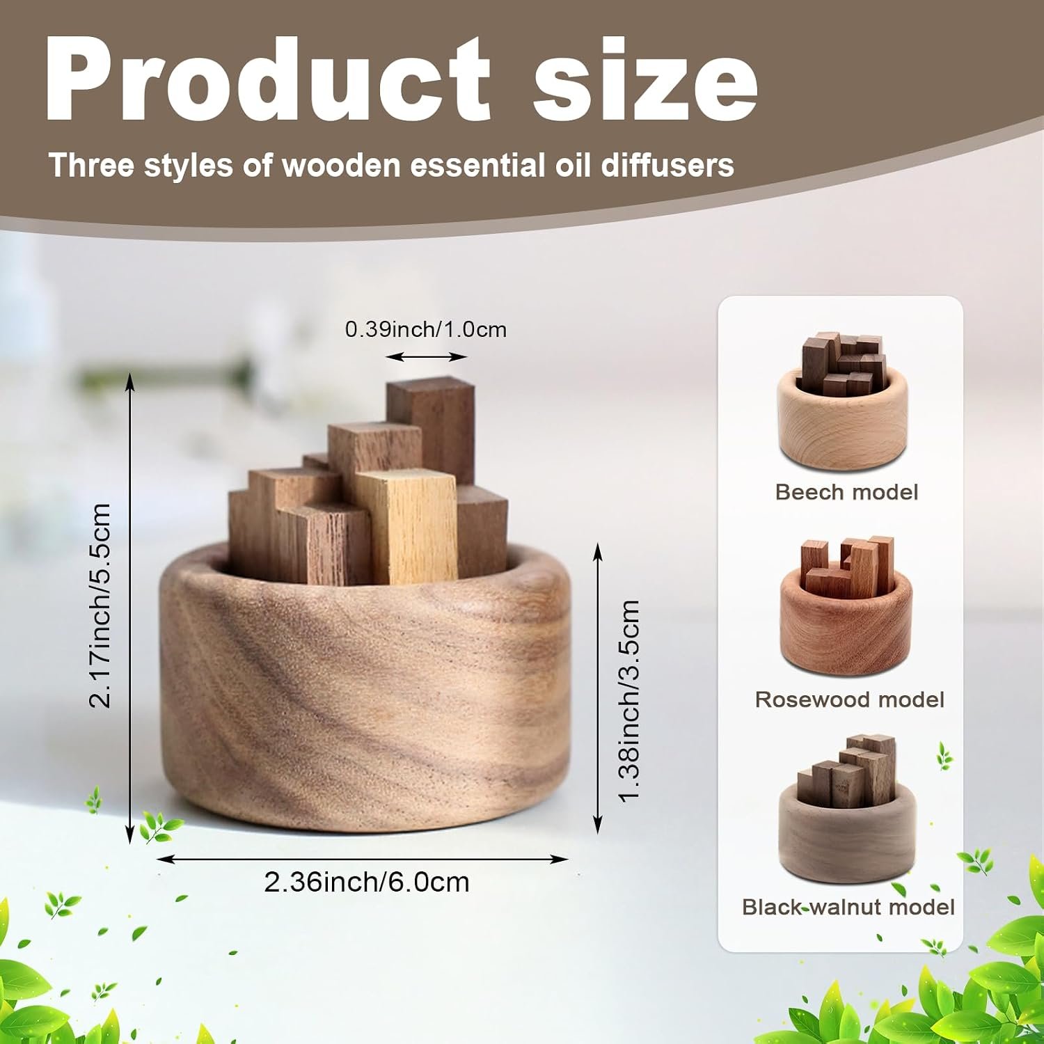3 Pieces Wood Diffuser for Essential Oils, Aromatherapy Diffuser Black Walnut Wood for Home Office Bedroom Car - Image 2