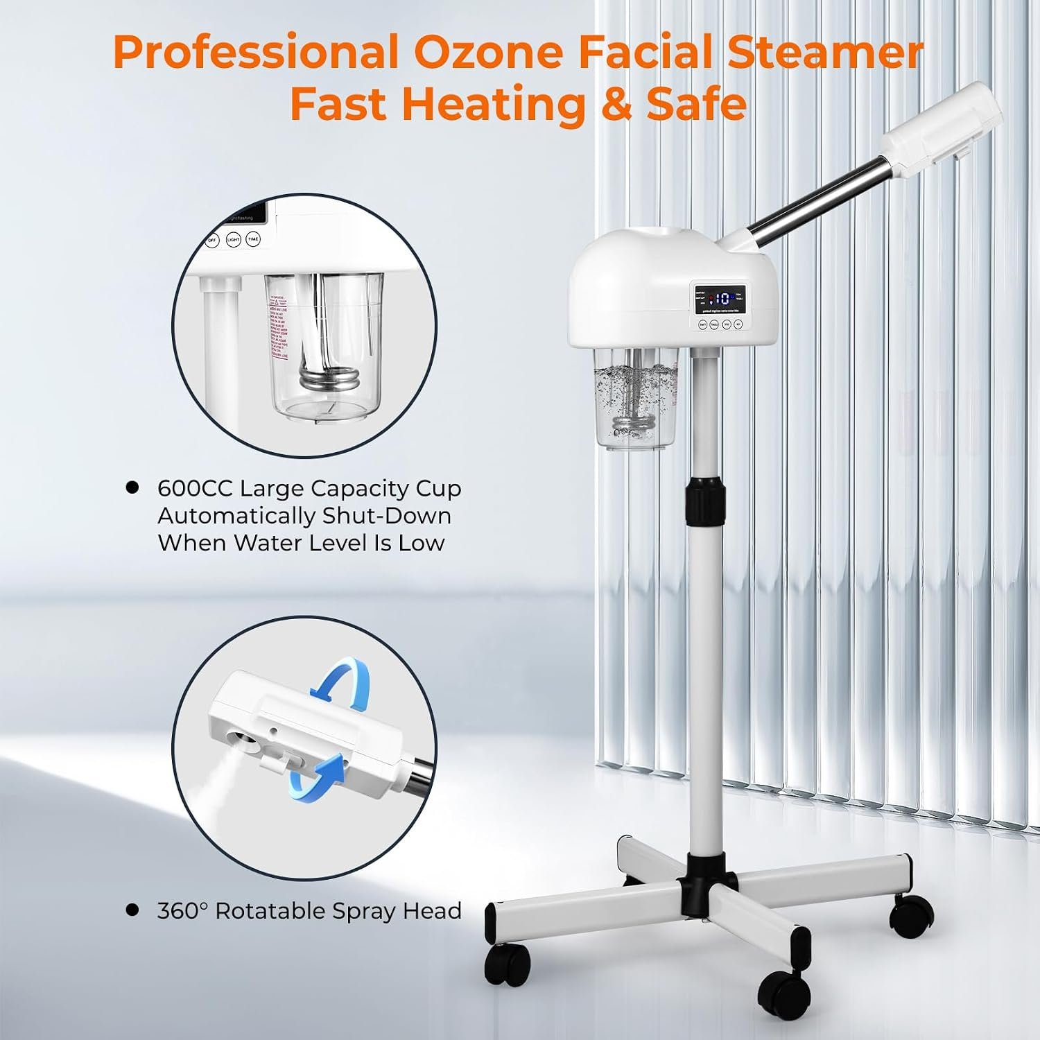 Professional Facial Steamer for Estheticians, Hot Mist & Timer Function, Vaporizador Facial Professional Steamer On Wheels for Home Use & Spa Salon Skin Cleasning - Image 3