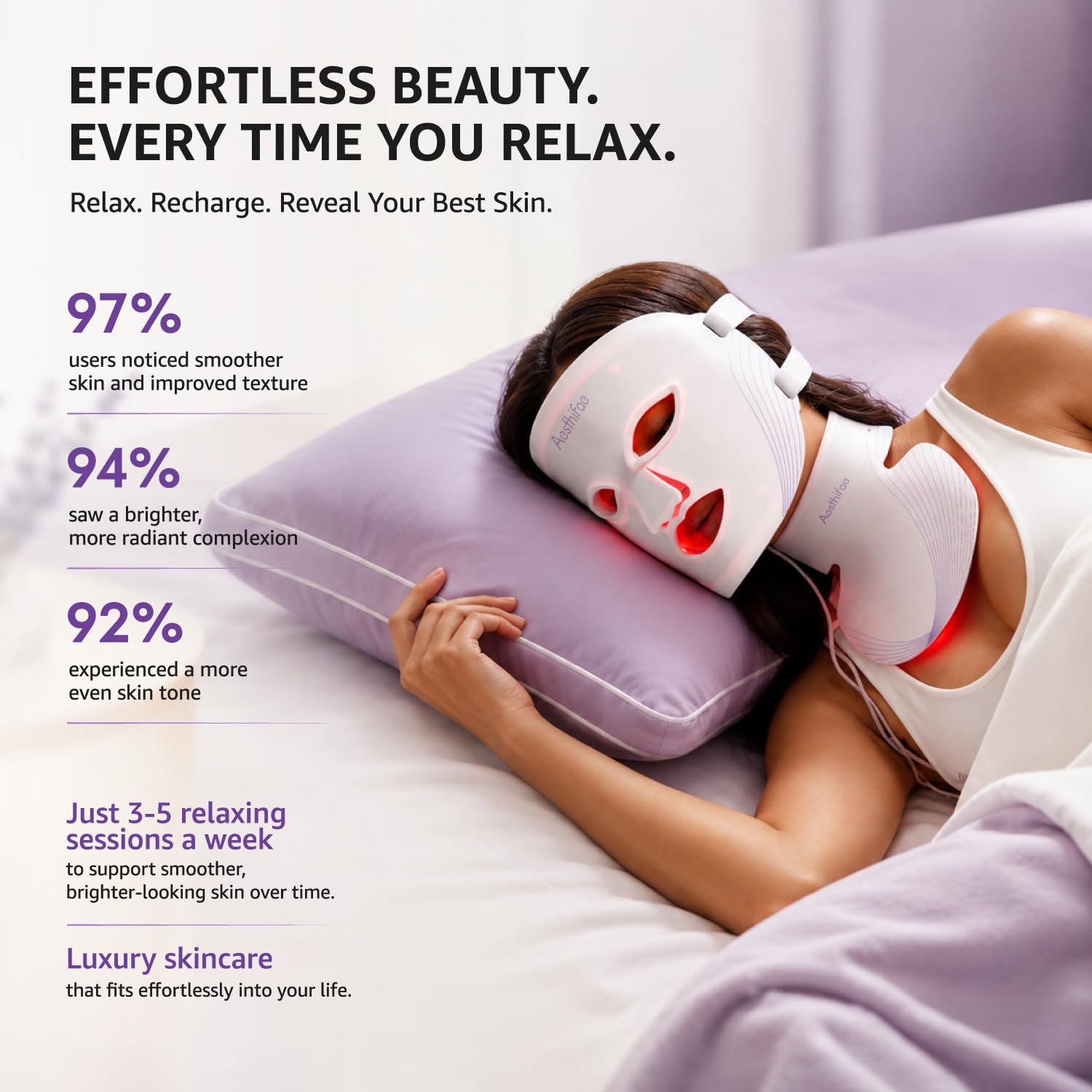 Red Light Therapy for Face and Neck, 7 in 1 Red Light Therapy Mask with NIR Portable Rechargeable Led Face Mask with Eye Protection and Remote for True Anti-Wrinkles Skincare at Home White - Image 7