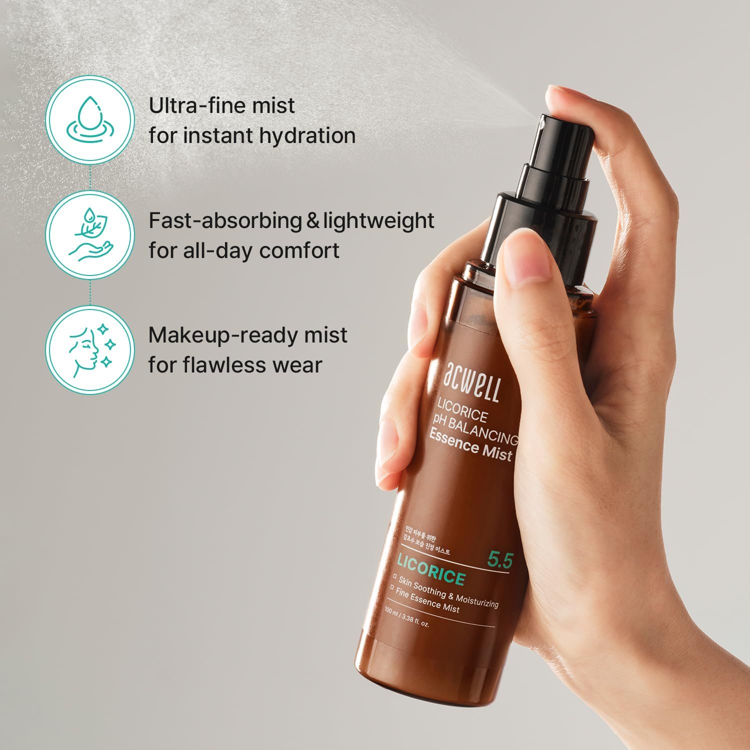 ACWELL Licorice pH Balancing Essence Hydrating Face Mist – Ultra-Fine Facial Spray, Triple Hyaluronic Acid & Panthenol, Soothing & Barrier Repair for Sensitive Skin, 3.38 fl oz - Image 3