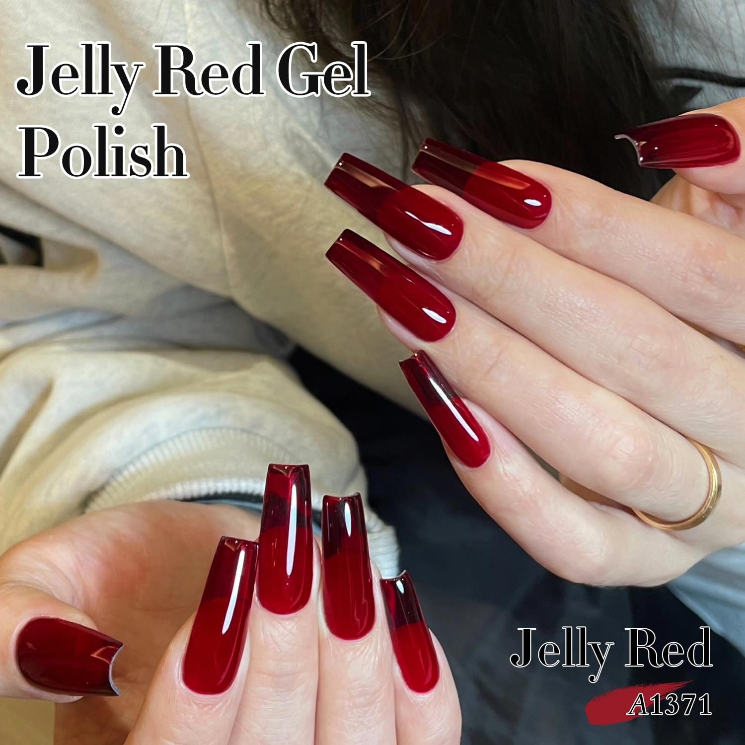 Double Rhythm 0.5Oz Jelly Gel Polish Translucent Sheer Neutral Natural Light Milky Same Color Same Bottle 15ML Burgundy Gel DIY at Home (Blood Red-A1371) - Image 9