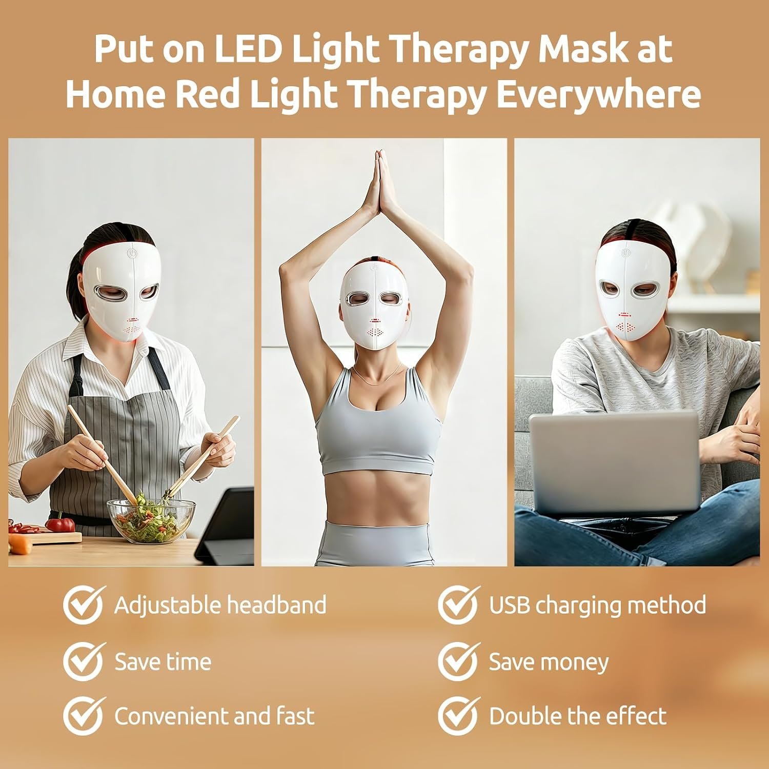 Red Light Therapy Mask for Face,LED Therapy Mask,Rechargeable Near-Infrared Red Light Therapy Mask,Ideal for Facial Wrinkles, Acne, and Uneven Skin Texture. Ideal for Home, Work,Travel & Yoga - Image 4