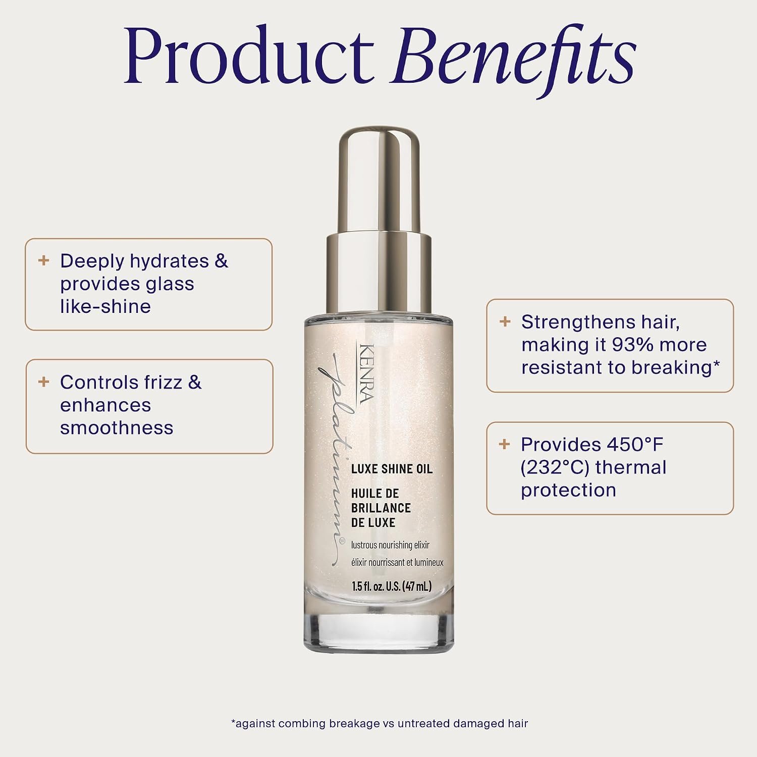 Kenra Professional Platinum Luxe Shine Oil | Gold Enriched Nourishing Elixir |Enhances Shine & Manageability | Thermal Protection Up To 450F | Medium To Coarse Hair - Image 2