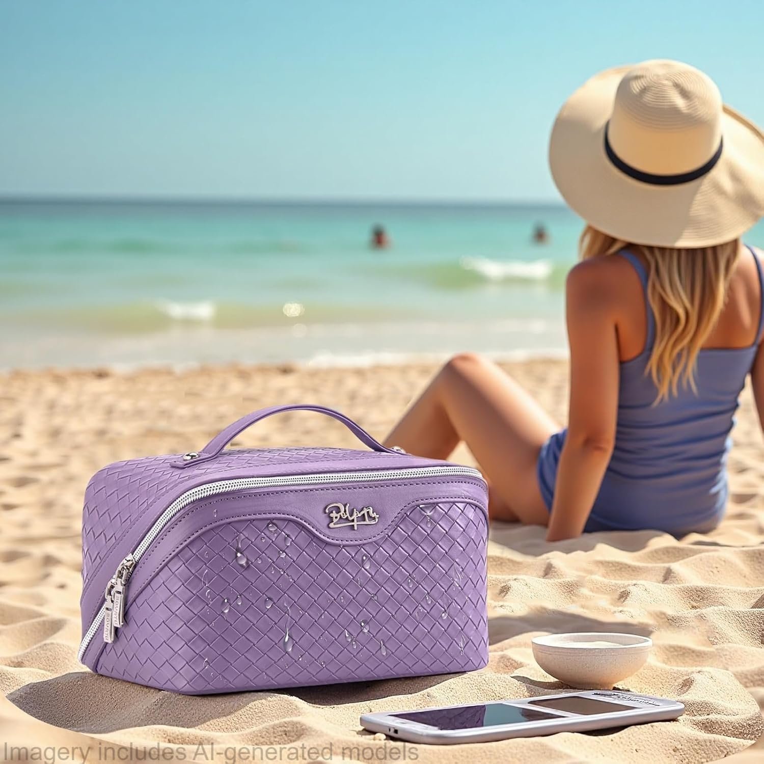 BOYATU Travel Makeup Bag Cosmetic Bags for Women: 3 Pcs Set Make up Bag | Large Capacity Waterproof Vegan Leather Organizer Bags with Compartments - Lay flat Toiletry with Handle (L01 Purple) - Image 7