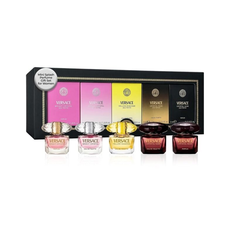 Versace Mini Perfume Gift Set for Women 5-Piece 0.17 Fl Oz Splash | Includes Bright Crystal Parfum, Bright Crystal, Yellow Diamond & Crystal Noir, Designer Sampler, Travel Size