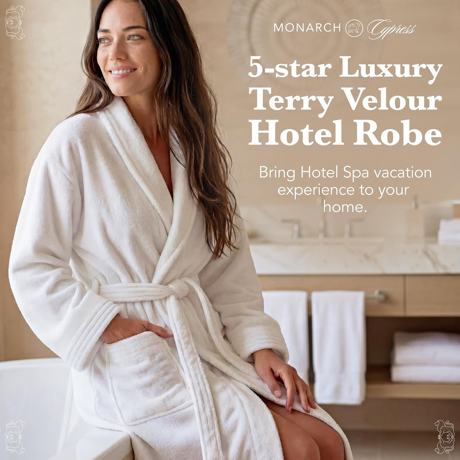 MONARCH Cotton Terry Velour Bath Robe Self-Tie Belt for Men or Women | Absorbent Inside, Smooth Outside, Generously Sized Hotel-Grade Robe, Dual Patch Pockets, Dryer-Safe, Machine Washable - Image 2