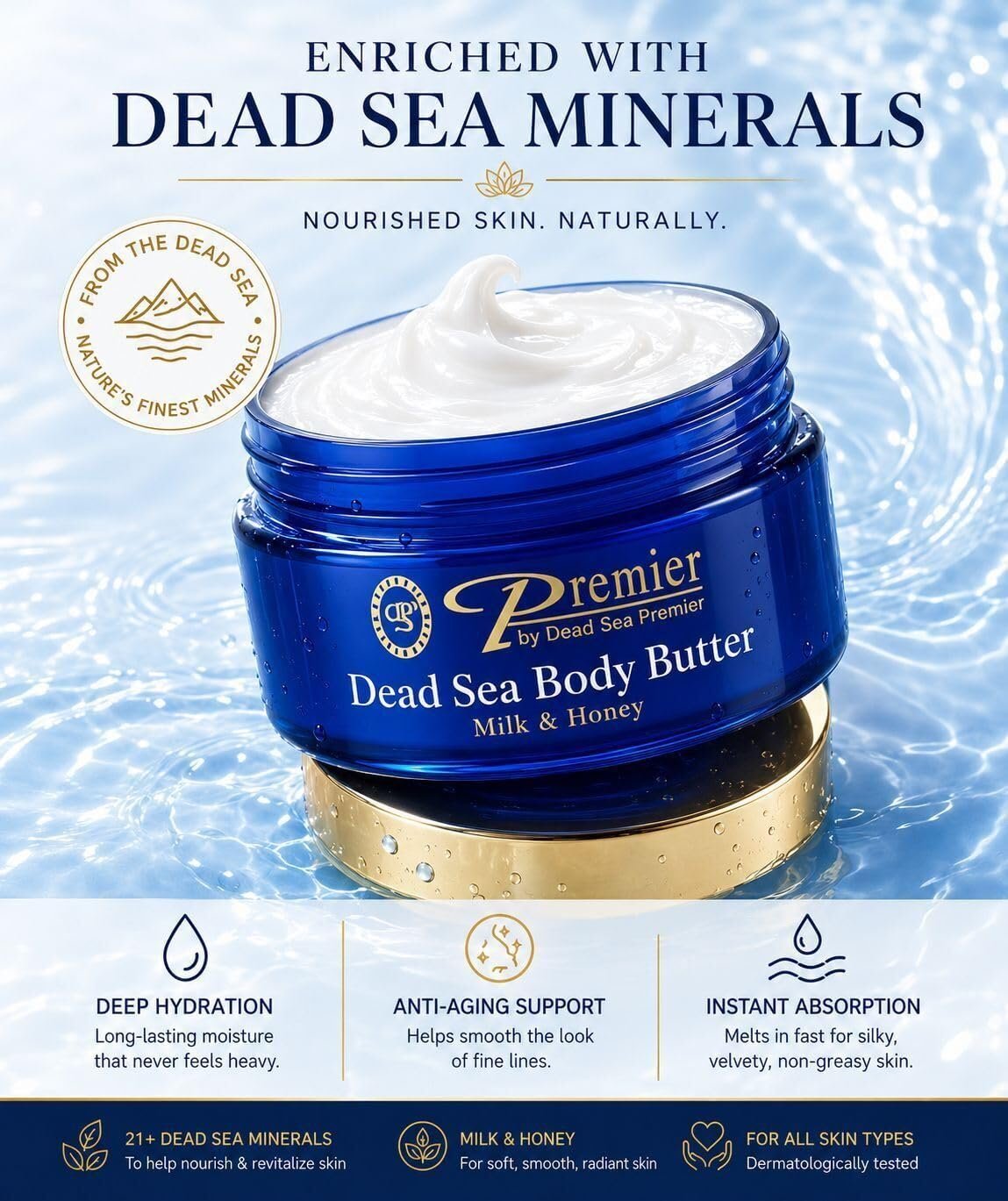 Premier Dead Sea Anti-Aging Body Cream - Milk & Honey 5.95 Fl Oz | For Dry Skin with Dead Sea Minerals, Firming Lotion for Women, Luxury Skin Care - Image 6