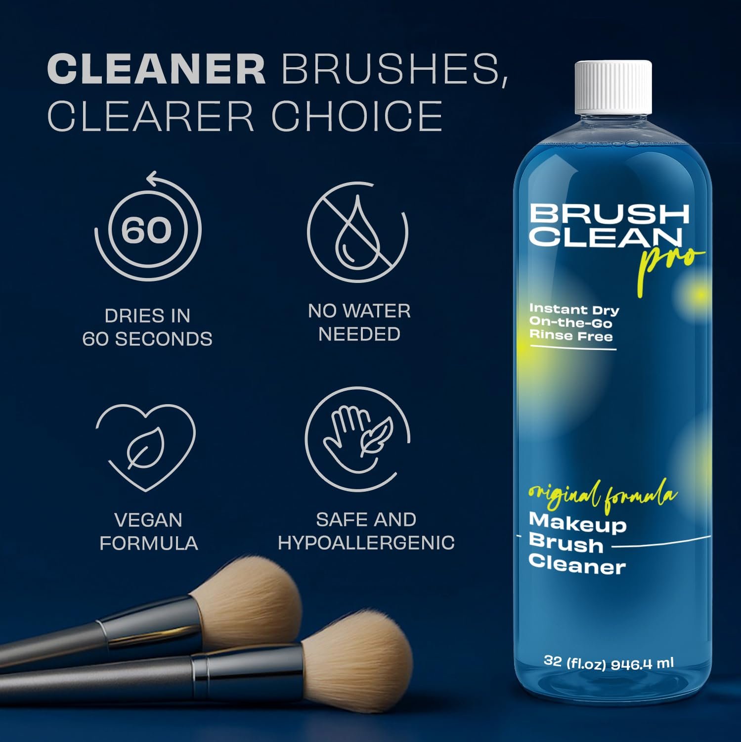 Original Makeup Brush Cleaner - Professional Cleanser for Makeup Brushes - Quick-Drying, Rinse-Free Formula - Removes Stubborn Waterproof Make Up, 32 oz - Image 3