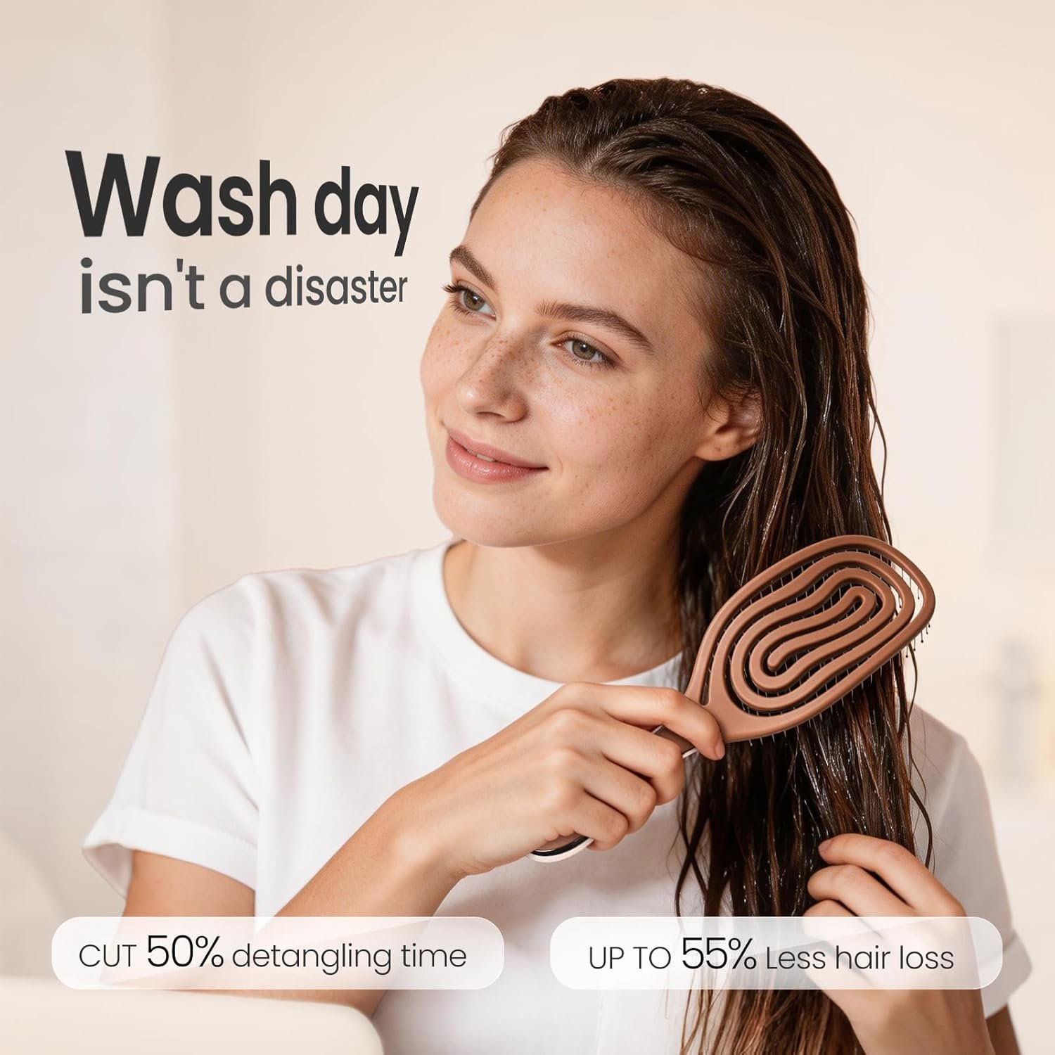 AIMIKE Spiral Hairbrush for Fine Hair, Wet Detangler Brush for Women & Kids | SpiraFlexi Detangling Brush, Wet Dry Detangler, For Women & Kids Fine Fragile Hair, Less Hair Breakage, Easy Clean Open Vent - Image 6