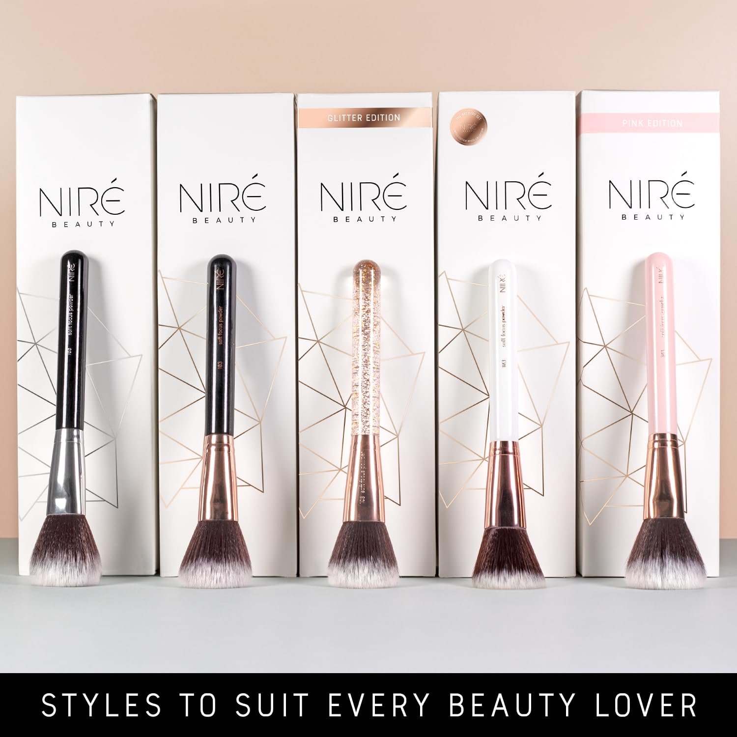 Niré Beauty Professional Makeup Brush Set, 15 Piece Black & Rose Gold | Foundation, powder, blush, blending, eyeshadow, vegan bristles, holder case, sponge, cleaner, guide - Image 5