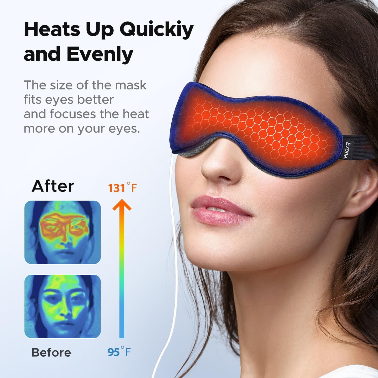 Ezona Heated Eye Mask, Warm Eye Compress Mask for Dry Eyes | USB Electric Eye Heating Pad, with Temperature & Timer Control, Dry Eye Mask for Blepharitis, Sinus Migraine (Indigo) - Image 4