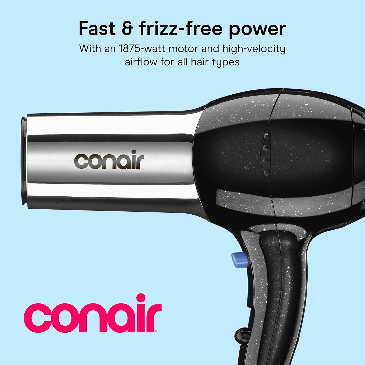 Conair Ionic Hair Dryer with Concentrator Attachment, 1875W, Full Size | Fast-drying blow dryer with various heat and speed settings and a lightweight design for effortless everyday styling - Image 2