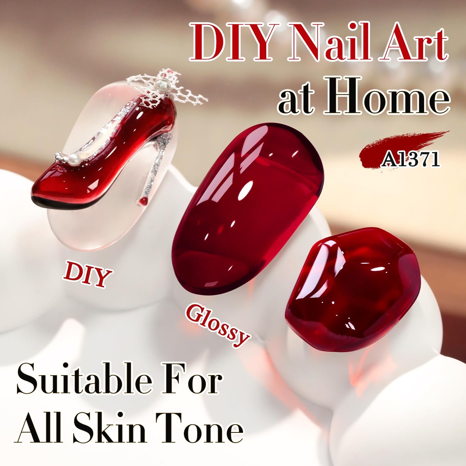 Double Rhythm 0.5Oz Jelly Gel Polish Translucent Sheer Neutral Natural Light Milky Same Color Same Bottle 15ML Burgundy Gel DIY at Home (Blood Red-A1371) - Image 3