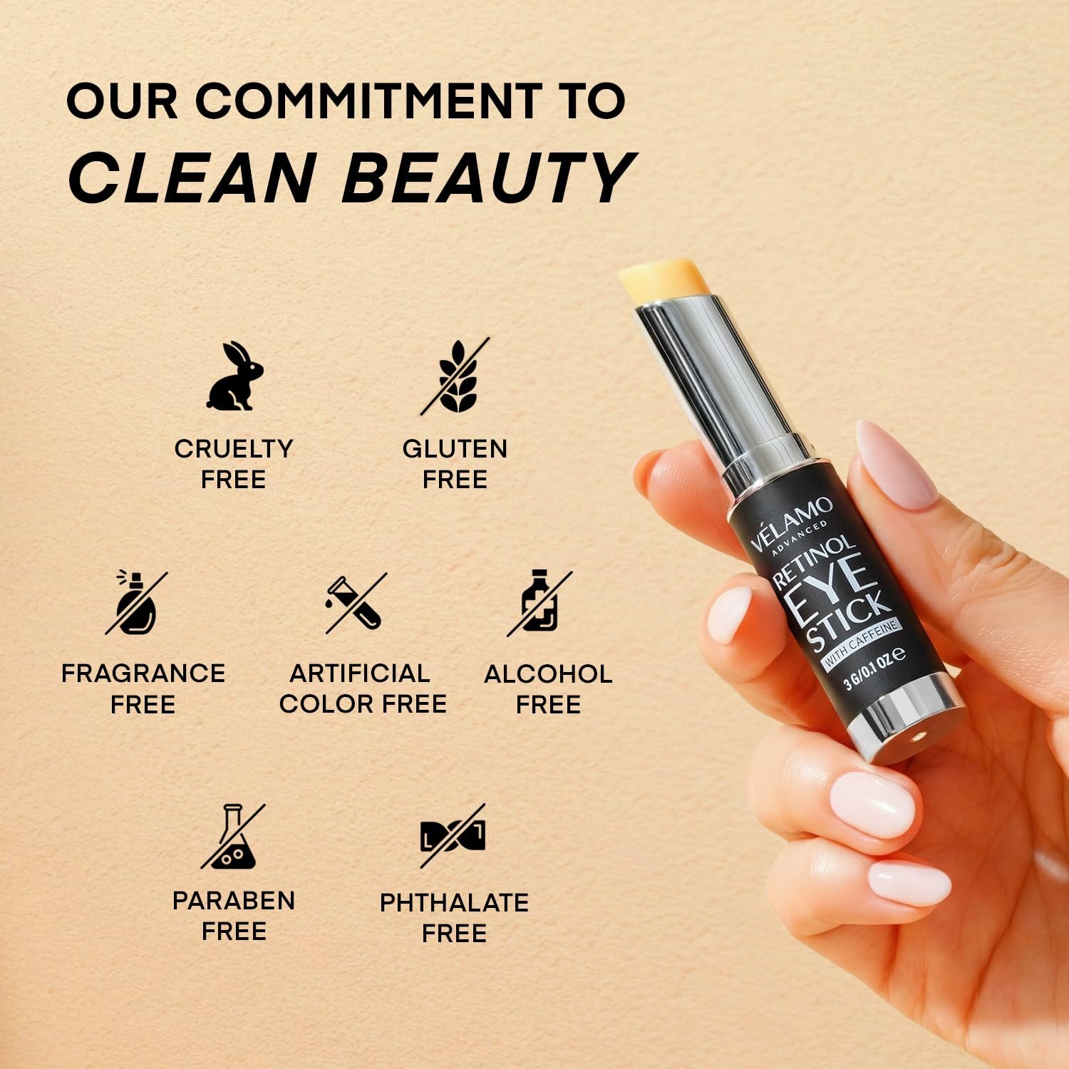 VELAMO ADVANCED Retinol Eye Stick: Retinol Eye Cream for Dark Circles and Puffiness with 1% Bakuchiol and Caffeine - Visibly Reduces Fine Lines Wrinkles Under Eye Bags with Upgraded Formula 0.1 OZ/3g - Image 7