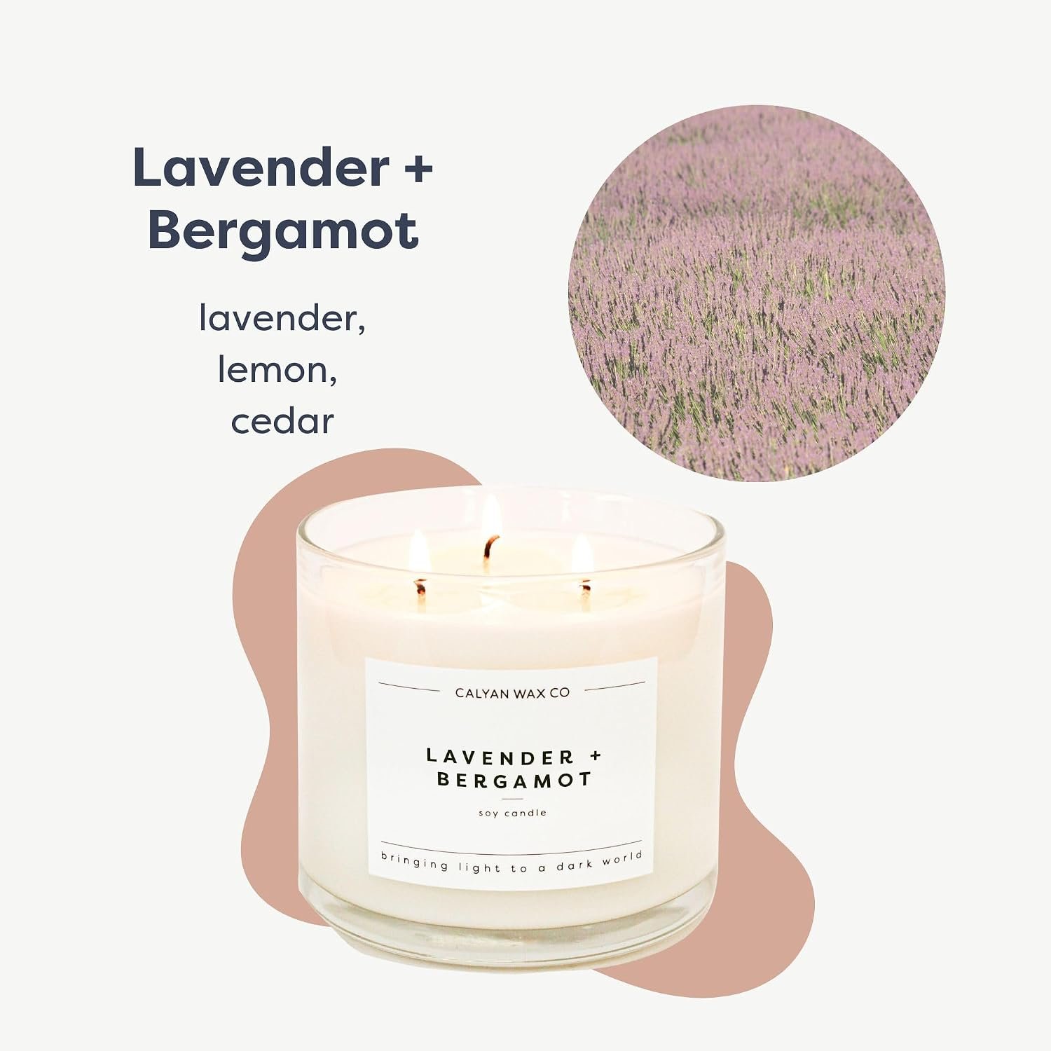 Calyan Wax Co. Lavender & Bergamot 3 Wick Scented Candle - 43 Hour Burn | Made in the USA Luxury Clean Soy Wax Candles - Long Lasting Large Glass Jar Candle for Home - 3 Wicks - 14.9oz - Image 2