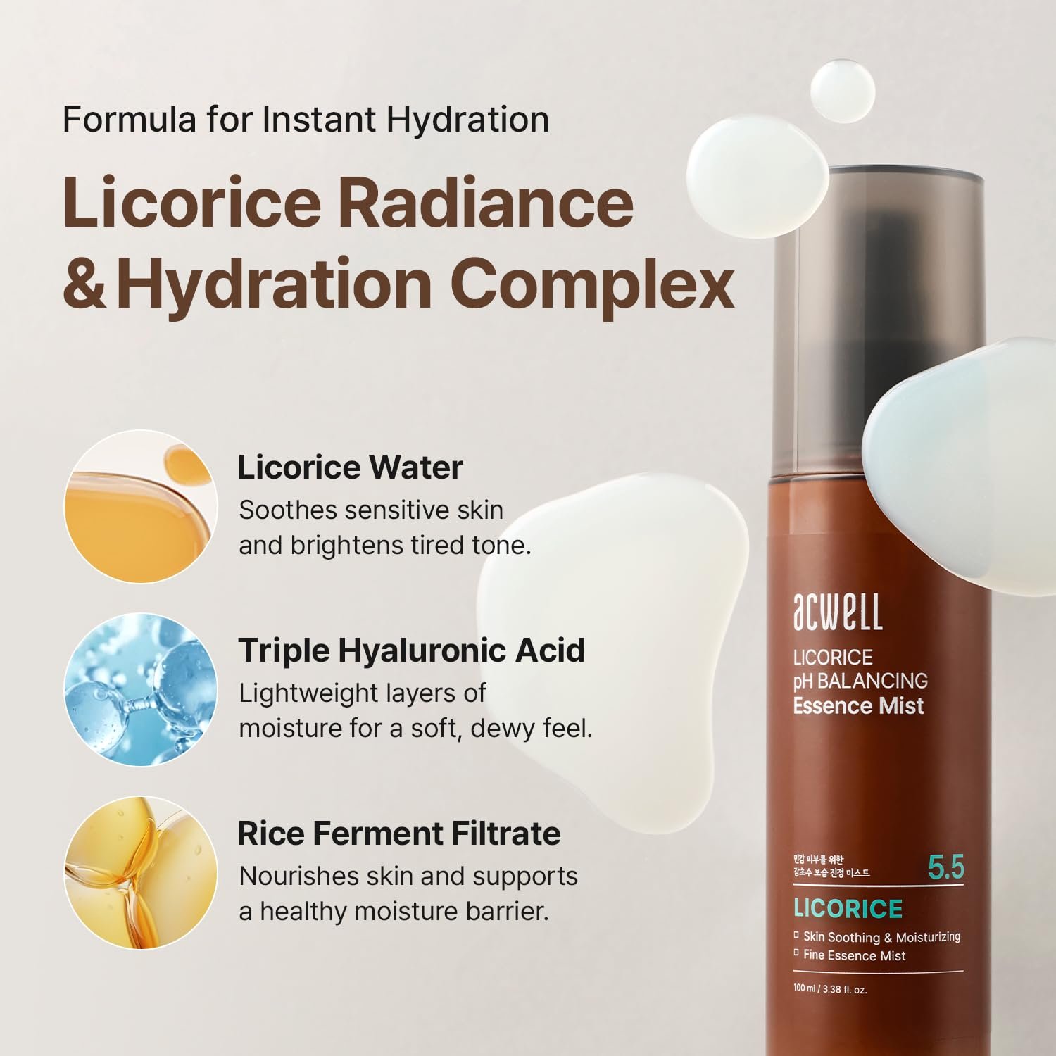 ACWELL Licorice pH Balancing Essence Hydrating Face Mist – Ultra-Fine Facial Spray, Triple Hyaluronic Acid & Panthenol, Soothing & Barrier Repair for Sensitive Skin, 3.38 fl oz - Image 5