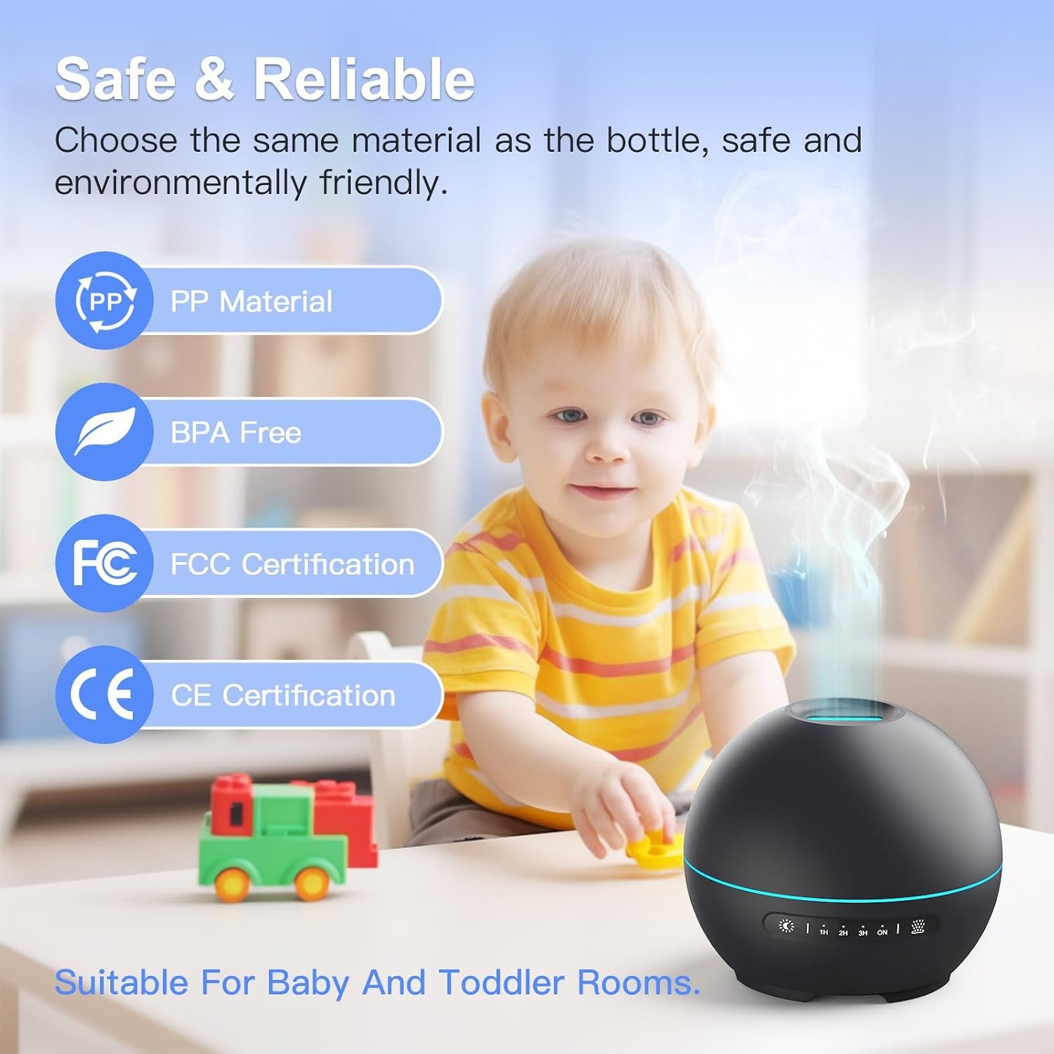 THIMONES 2 Pack Essential Oil Diffuser for Home - 200ml Ultrasonic Aromatherapy Diffuser with 4 Timers & 7 Colors Night Lights, 20dB Quiet Working for 10 Hours (Black+Black) - Image 8