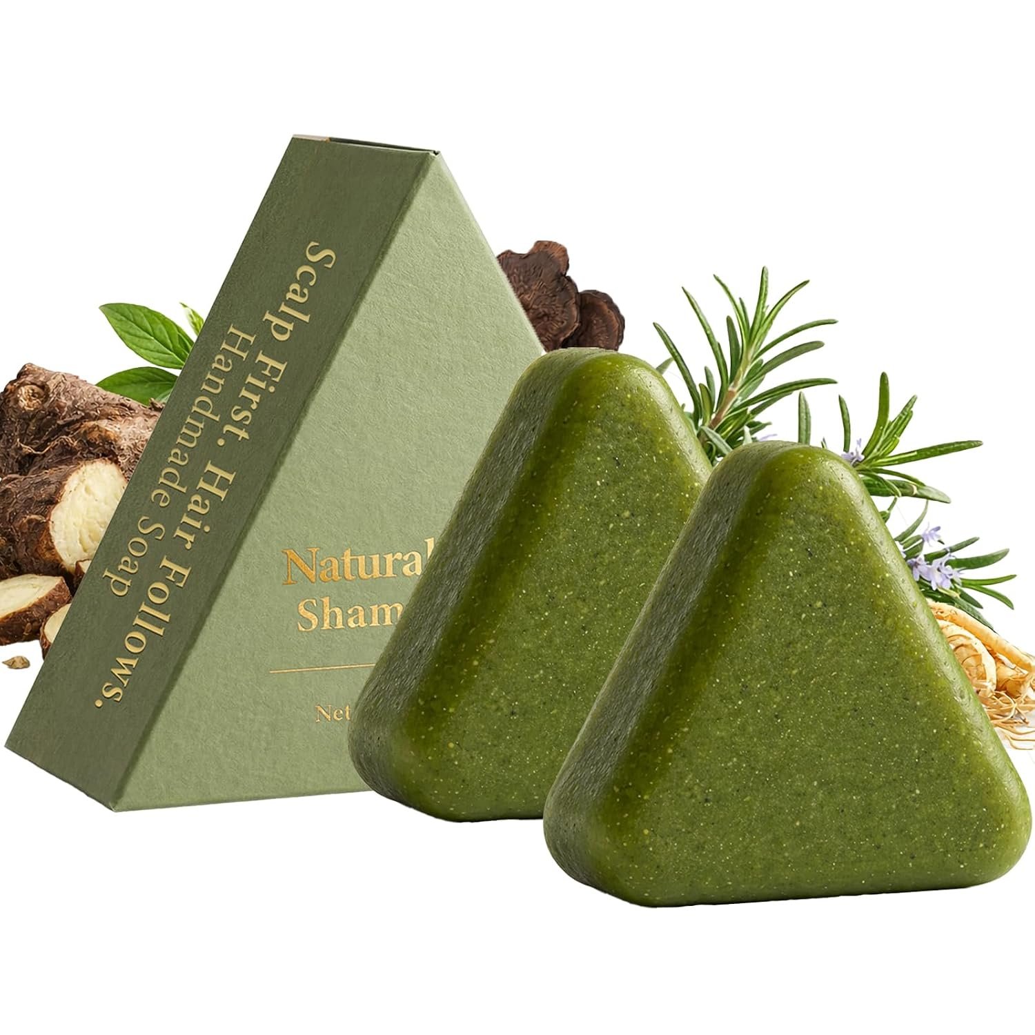 Korean Scalp Revival Bar, Scalp Care Shampoo Bar Rosemary Triangle Regrowth Shampoo Bar for Dry, Oily & Sensitive Scalp, Natural Botanical Anti-Hair Loss Hydrating Green Hair Care Soap (2)