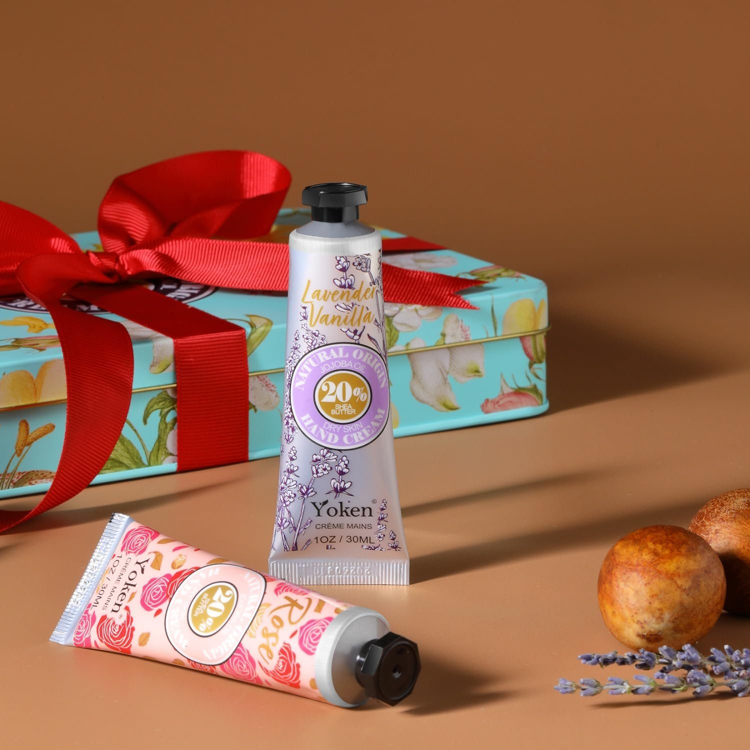 Yoken 20% Shea Butter Hand Cream Gift Set, 6 x 1oz Travel Size | Gentle Soothing Moisturizing Delicate Tin Almond Clean Ingerdients Almond Citrus Verbena and Floral Scented - Image 5