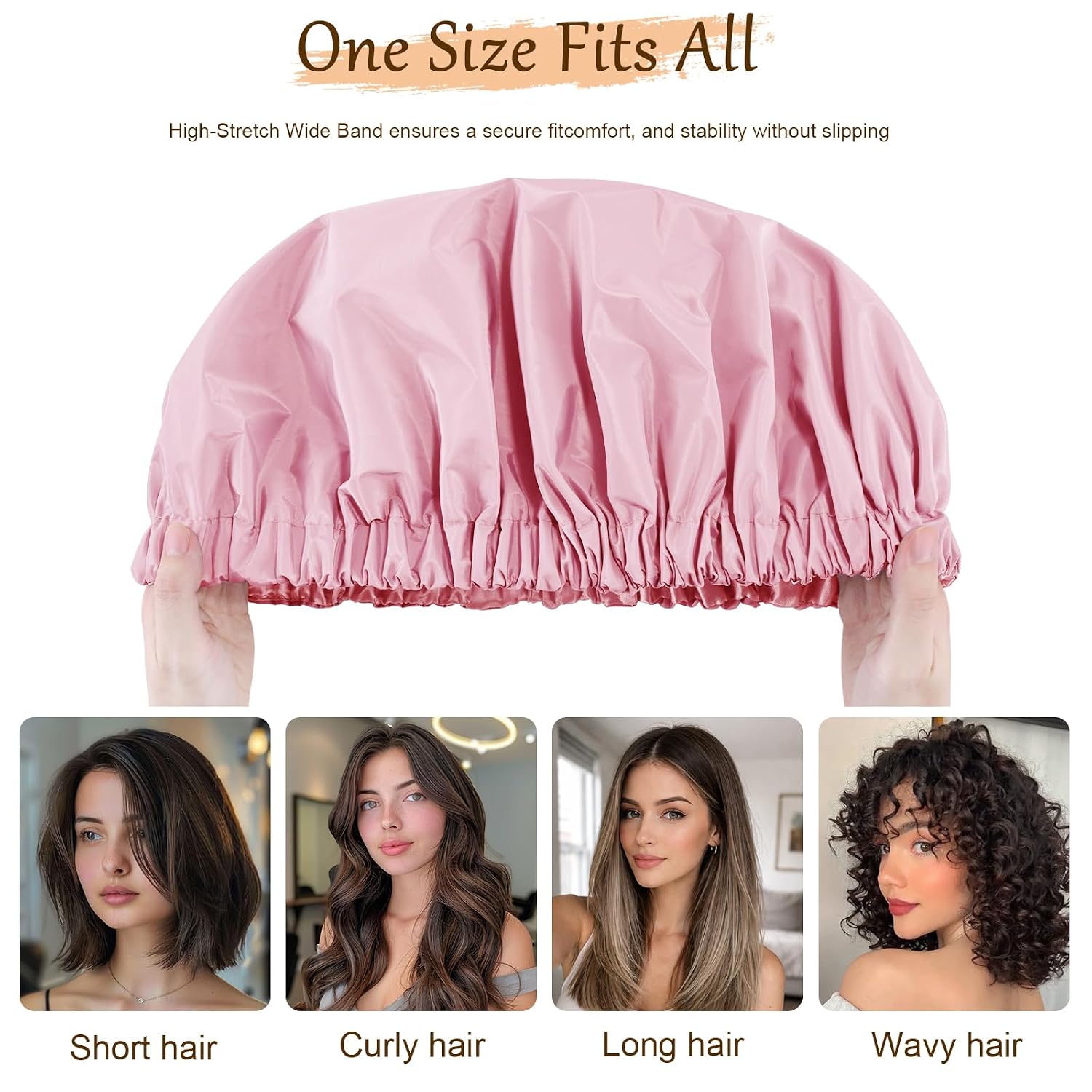 Shower Cap for Women, Reusable Waterproof Satin Lined Shower Cap | Large Shower Cap for Women, Satin Lined Bath Caps with Soft Elastic Band, Washable Reusable Waterproof Shower Bonnet - Image 5