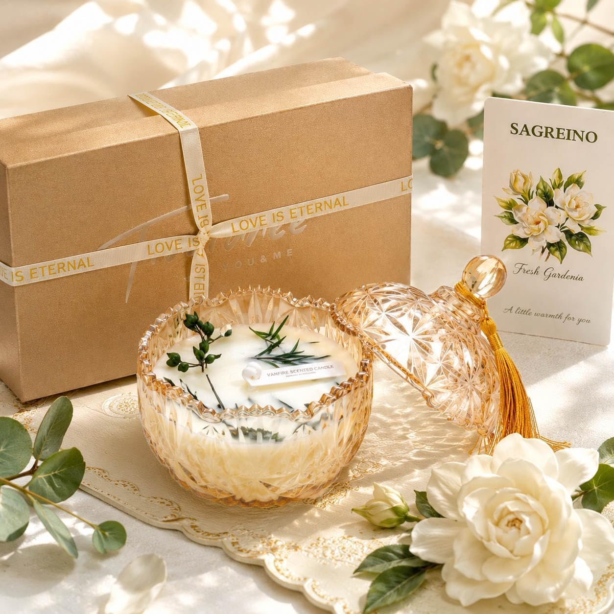 Gardenia Scented Soy Jar Candle Gift in Reusable Crystal Glass | Luxury Gift Light Botanical Fragrance for Bedroom and Living Room Elegant Gifts Decor with a Clean Long-lasting Burn - Image 4