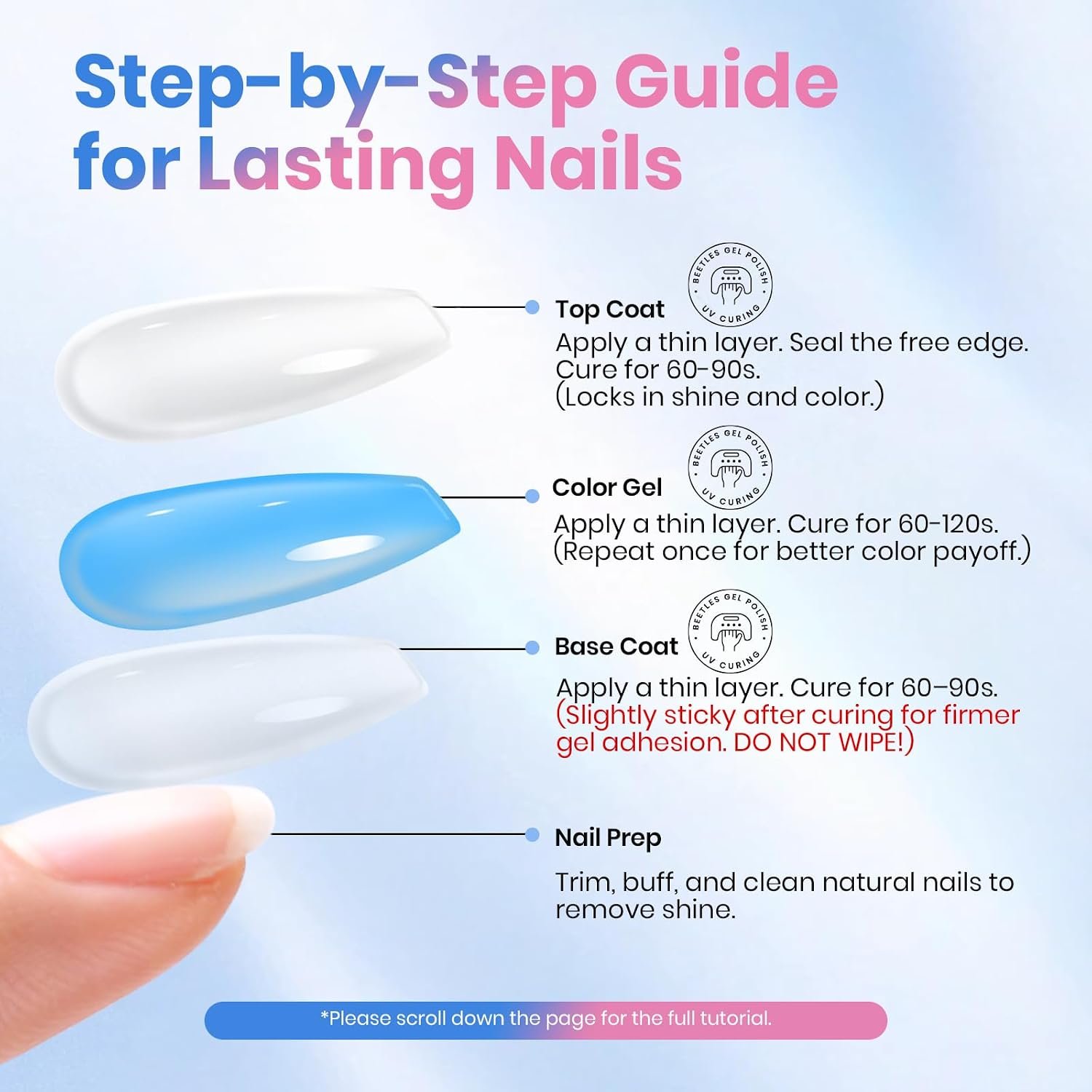 Beetles 2 Pcs 15ml No Wipe Gel Top Coat and Base Coat Set | Long Lasting Soak Off LED Nail Lamp Gel Base Top Coat Stay Lock Shine Duo Finish Nail Art Design Manicure Gifts for Women - Image 8