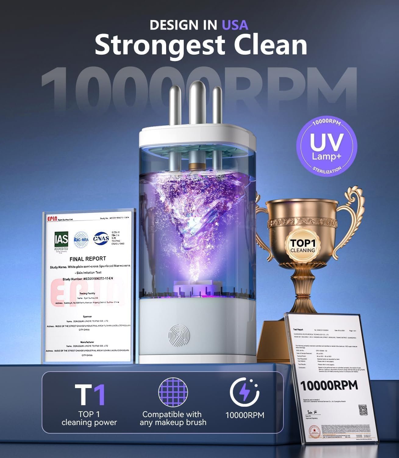 2026 Upgrade Makeup Brush Cleaner Machine【NO.1-12X Cleaning Power】Electric Makeup Brush Cleaner【International Certification - 10000RPM Turbo Motor】Suitable for All Brush Brushes,White - Image 2