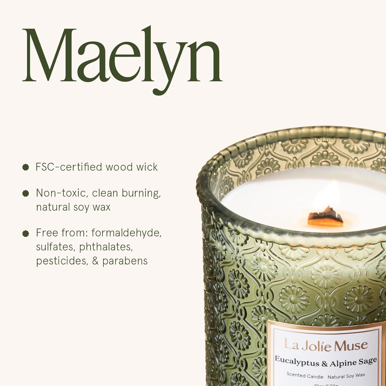 LA JOLIE MUSE Eucalyptus Sage Fresh Scented Candles for Home, 19 oz Soy Wax | Large Jar Luxury Candle, Clean Non Toxic, Gift for Women & Men, Relaxing Aromatherapy Candle, Decorative Candles, Wood Wick - Image 6