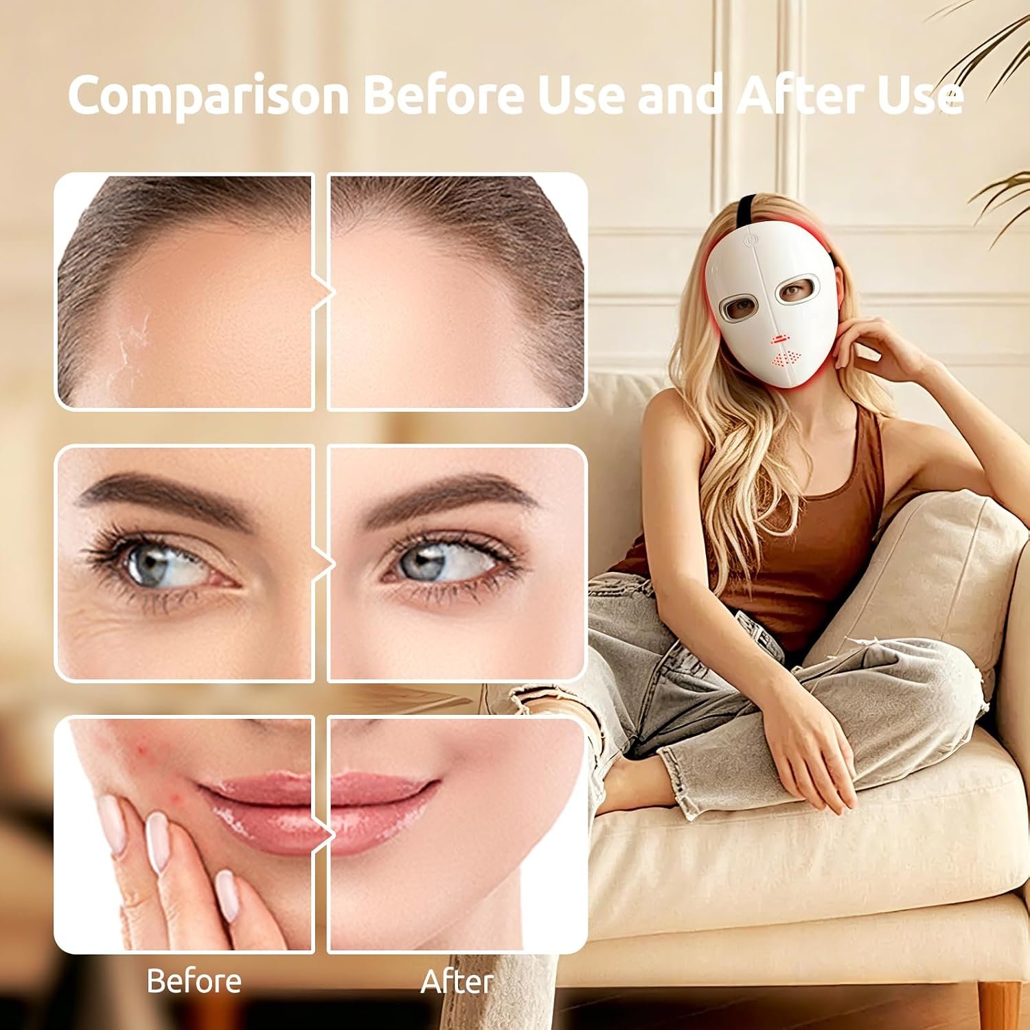 Red Light Therapy Mask for Face,LED Therapy Mask,Rechargeable Near-Infrared Red Light Therapy Mask,Ideal for Facial Wrinkles, Acne, and Uneven Skin Texture. Ideal for Home, Work,Travel & Yoga - Image 2
