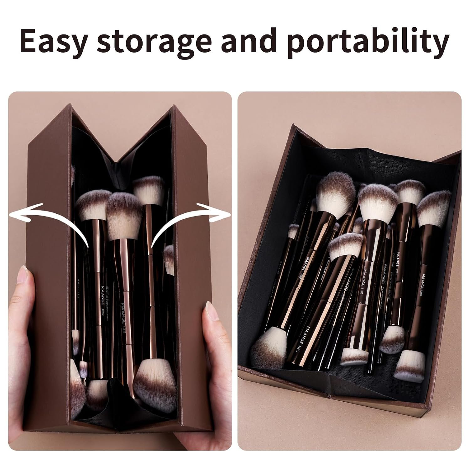 MAANGE 20 Pcs Makeup Brushes with Gift Box, Double-End Multi-functional Makeup Brushes for Blending Liquid Powder Concealer Cream Blush Buffe,CoffeeBrown - Image 4