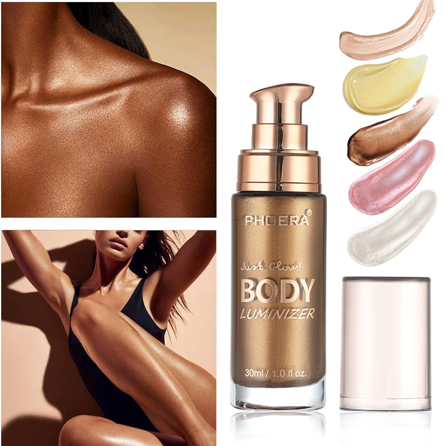Body Shimmer Oil, Glistening Bronze Natural Glow Luminizer, Brush Include | Long Lasting Moisturizing Liquid Illuminator Highlighter Makeup for a Sun-Kissed Glow, 1oz, Medium - Image 2