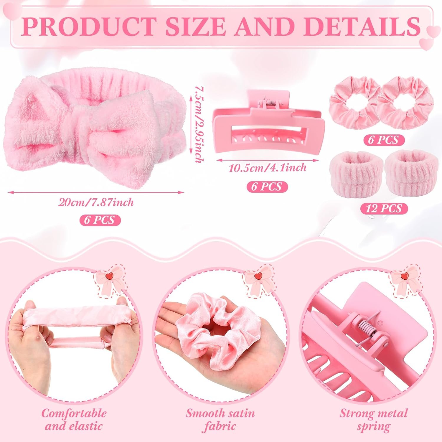 Suncalla 48 Pcs Sleepover Party Supplies Kit Bridesmaid Proposal Gifts Slumber Birthday Spa Party Favors Bow Headband Scrunchies Jewelry Case Makeup Bag Mirror for Gifts (Pink) - Image 2