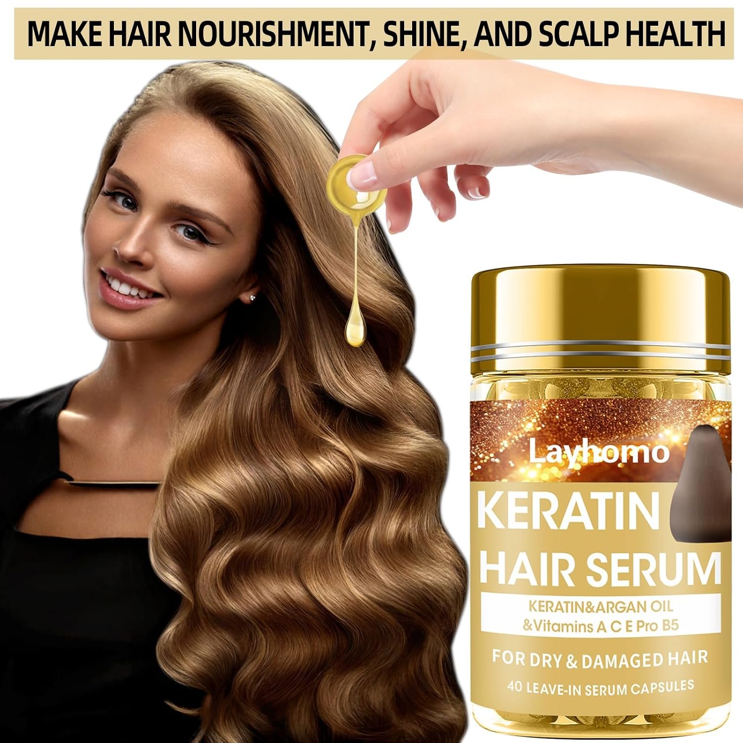 Keratin Hair Treatment Serum,Hair Serum Treatment for Dry Damaged Hair,Hair Oil Capsules with Keratin,Argan Oil-Leave-in Anti Frizz Conditioner with Vitamins A, C, E & B5- No Rinse for All Hair Types - Image 6