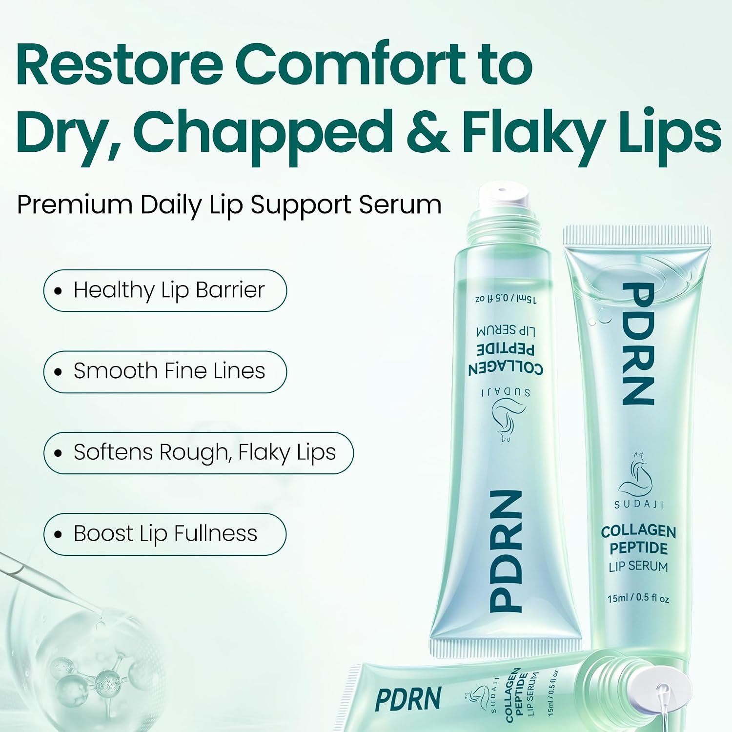 PDRN Lip Serum 0.5 fl.oz, Collagen Peptide Gloss Lip Balm for Hydrates | Salmon PDRN, Softens & Plumps Lines, Barrier Support, Flake Smoothing, Glazed Jelly& Non-Sticky, Day & Night Mask - Image 2