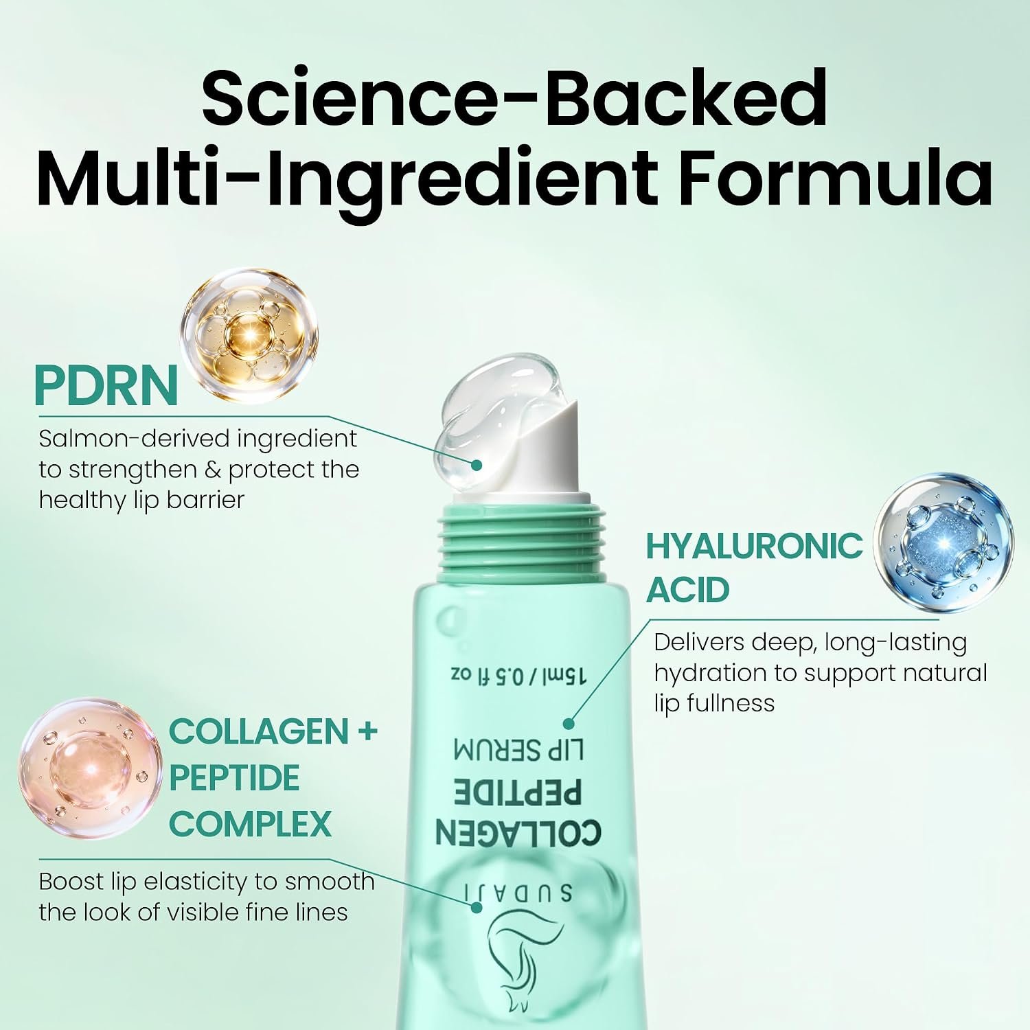 PDRN Lip Serum 0.5 fl.oz, Collagen Peptide Gloss Lip Balm for Hydrates | Salmon PDRN, Softens & Plumps Lines, Barrier Support, Flake Smoothing, Glazed Jelly& Non-Sticky, Day & Night Mask - Image 3