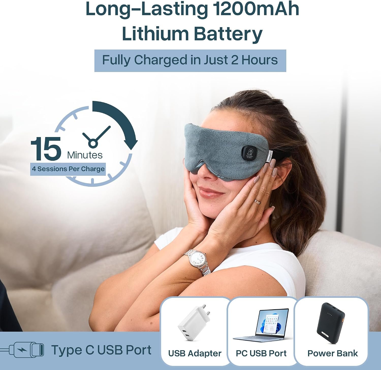 MyHalos Cordless Heated Eye Mask, Rechargeable Warm Compress for Dry Eyes | USB Rechargeable, Washable Cover, Comfort for Styes & Blepharitis, Sinus Relief, Reusable, Cordless, Moist Heat Therapy - Image 4