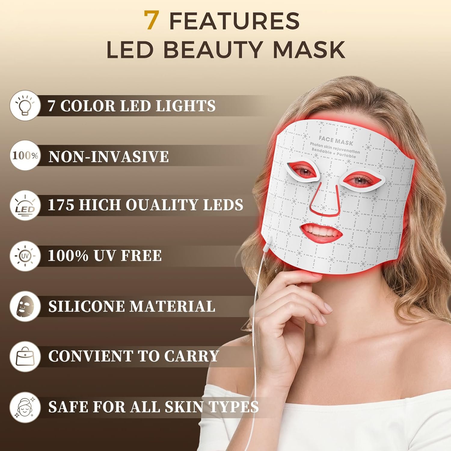 Red Light Therapy for Face, 7-1 Colors LED Light Therapy mask, Rechargeable LED Face Mask for Anti-Aging, Skin Firming & Radiant Glow at Home - Image 3