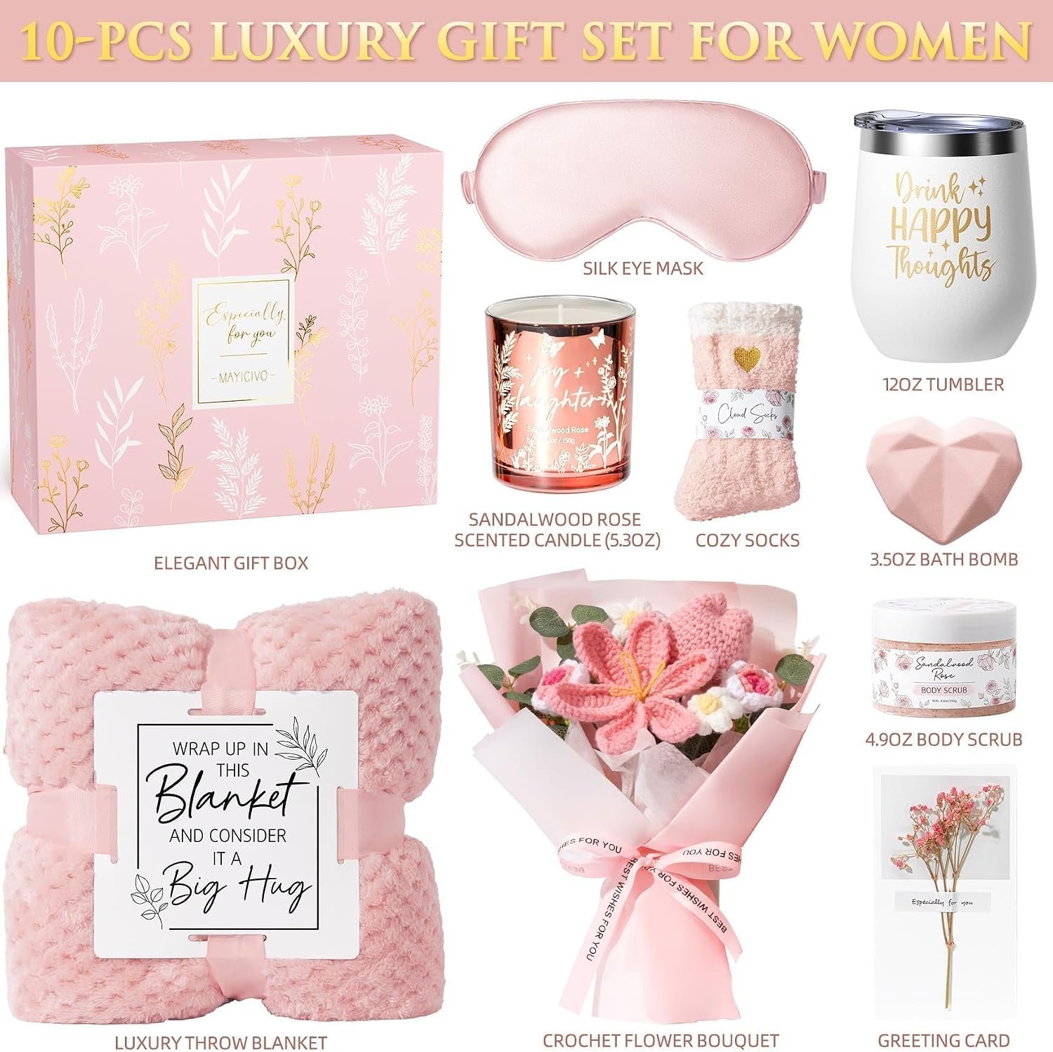 Birthday Gifts for Women, Spa Self Care Package Get Well Soon Gift Baskets | Sympathy Gift Set w/ Crochet Flower Bouquet, Christmas Thinking of You Gifts Basket for Women Mom Her Best Friend Sister Wife - Image 2