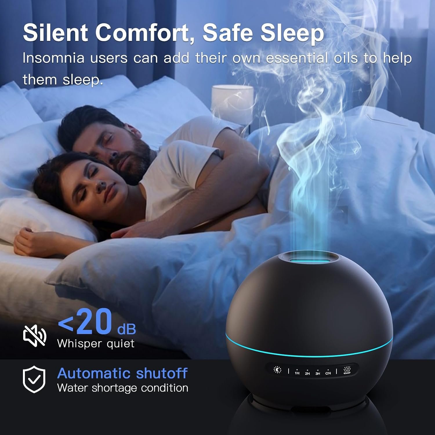 THIMONES 2 Pack Essential Oil Diffuser for Home - 200ml Ultrasonic Aromatherapy Diffuser with 4 Timers & 7 Colors Night Lights, 20dB Quiet Working for 10 Hours (Black+Black) - Image 4