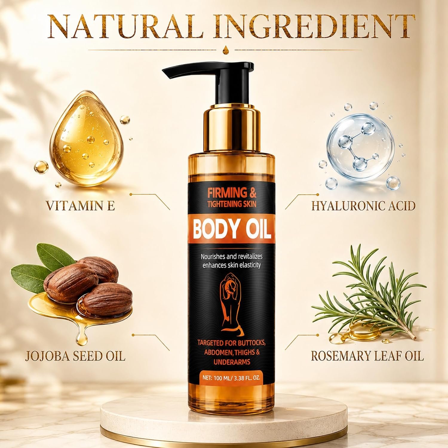 Firming Body Oil, Skin Firming Oil After Shower for Women – Tightening & Hydrating for Arms, Legs, Stomach & Body, Non-Greasy & Anti Aging Formula with Collagen for Dry, Crepe Skin, 100ml - Image 3