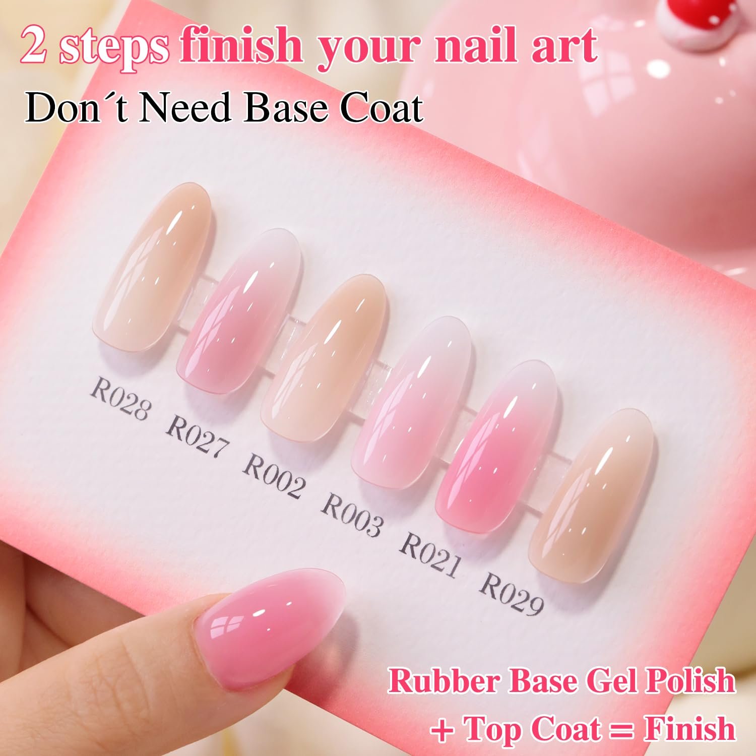 Double Rhythm Rubber Gel Polish Set Nail Strengthener Builder Base Jelly Colors Thickening Extension Hard Nail Gel Kit 6 Pcs 15 ML (Milky Nude Skin Pink -T6-92) - Image 7